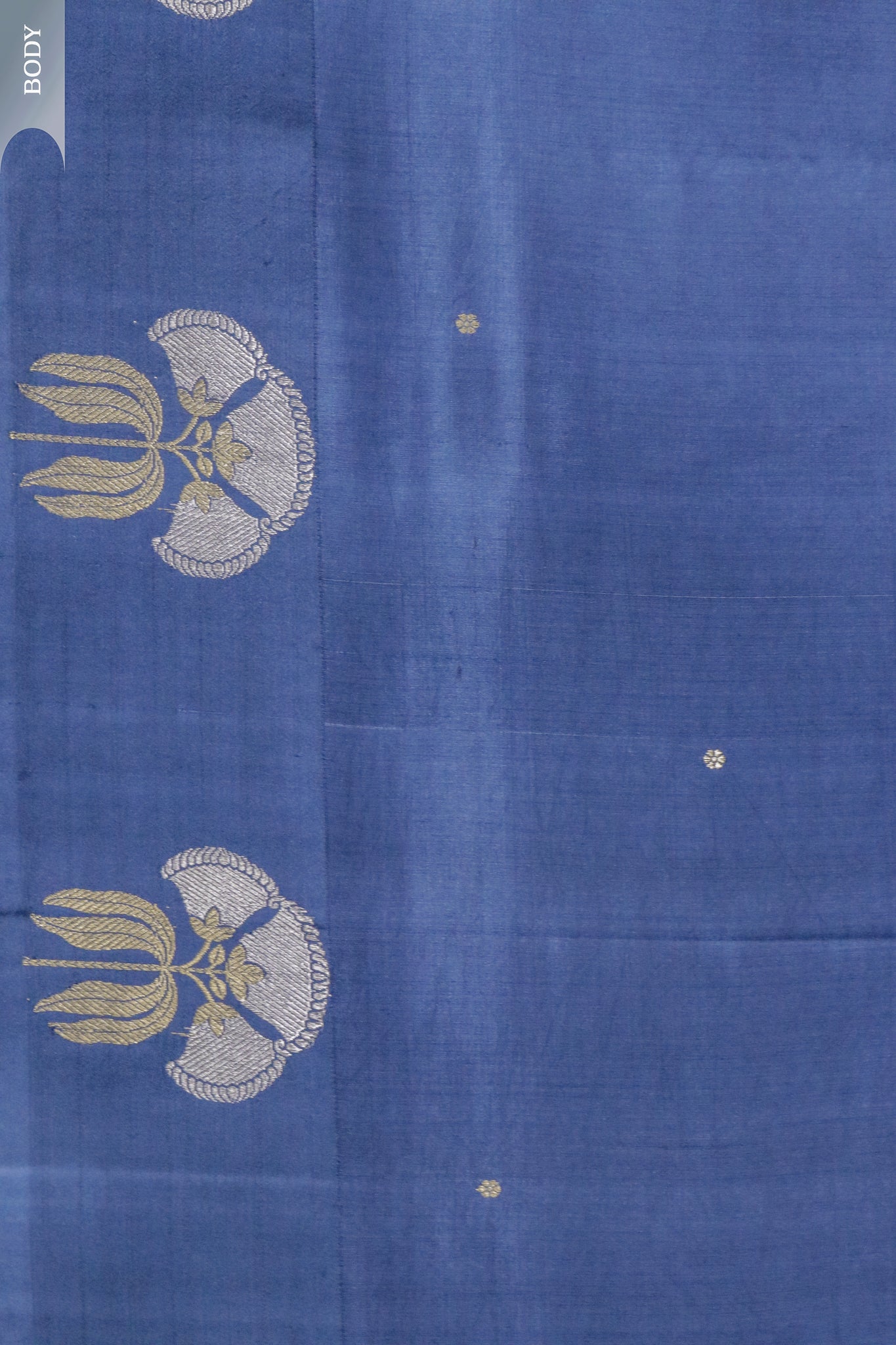 Midnight Blue Banarasi Chanderi Silk Saree with Floral Buttas & Satin Border
