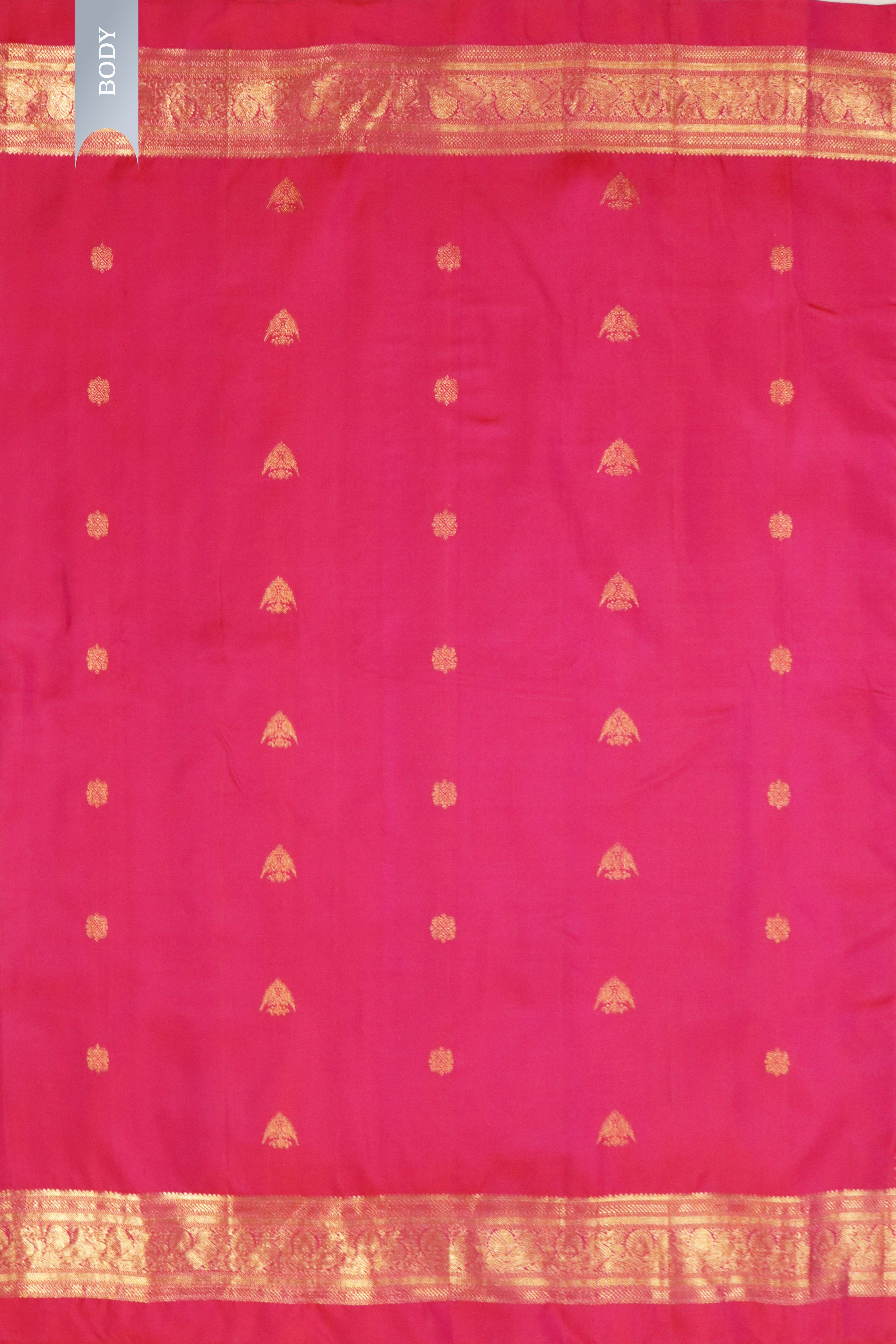 Tomato Pink Kanchivaram Silk Saree with Zari Border