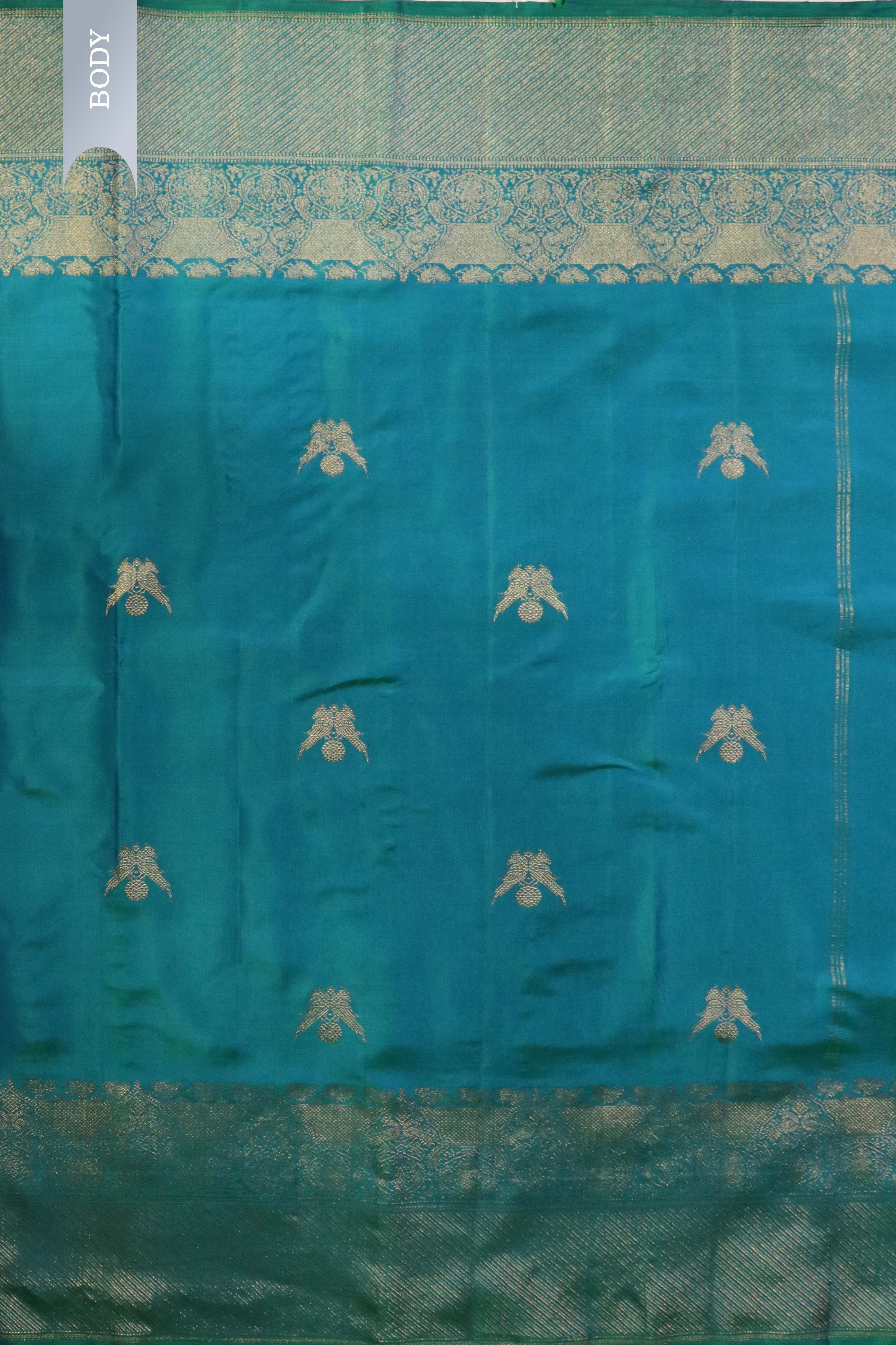 Turquoise Blue Kanchivaram Silk Saree with Fancy Zari Butta