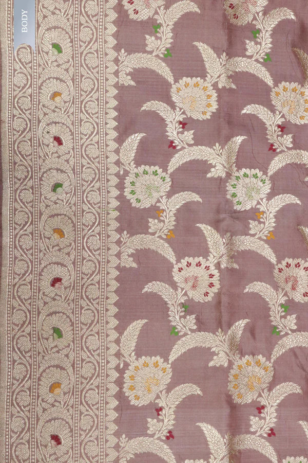 Chikko Banarasi Silk Saree with Meenakari Jaal & Zari Border