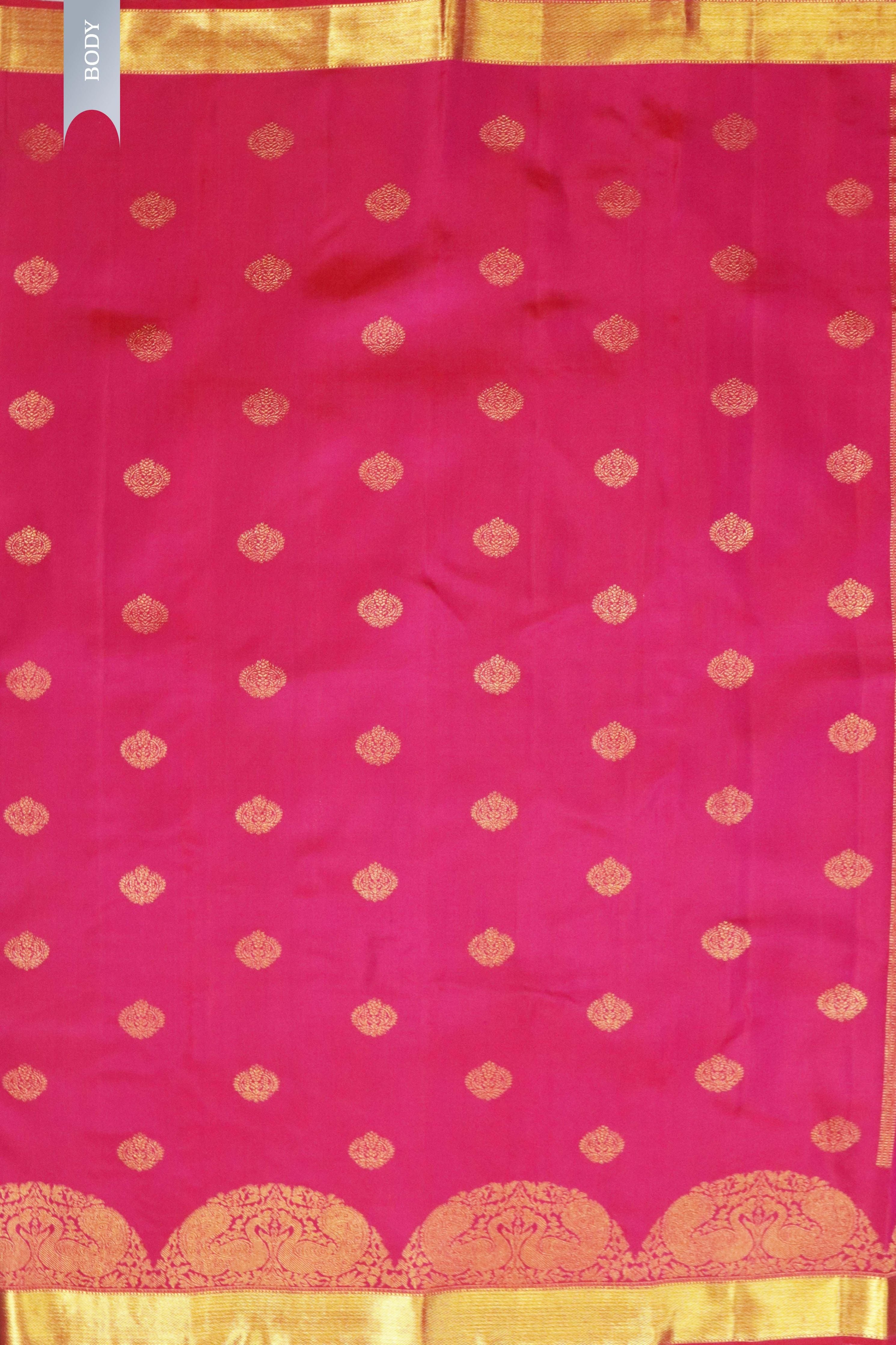 Rani Pink Kanchivaram Silk Saree with Gold Butta - Mokshaa