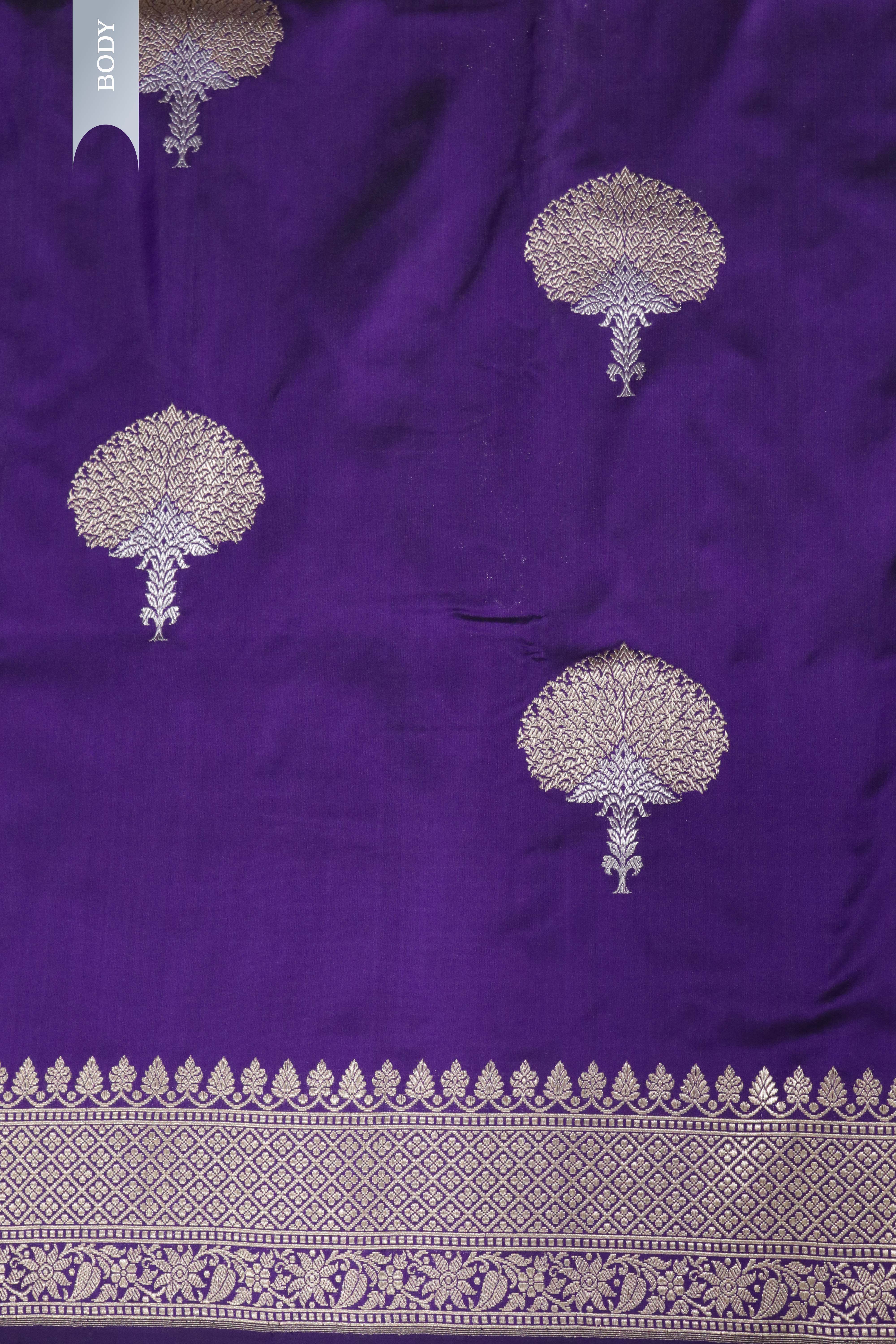 Purple Banarasi Silk Saree with Gold & Silver Zari Butta Borde