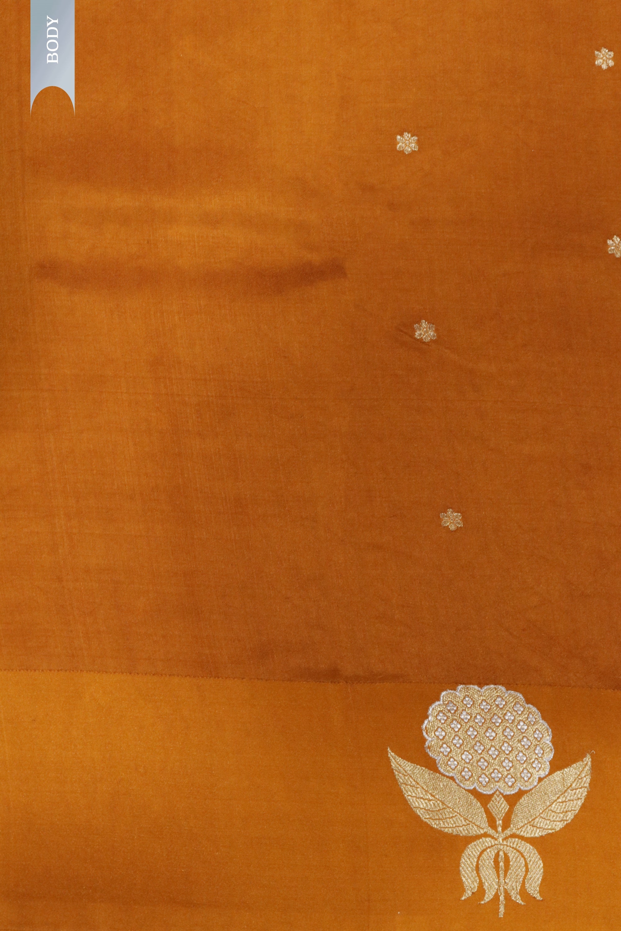 Orange Banarasi Chanderi Silk Saree with Gold & Silver Satin Border