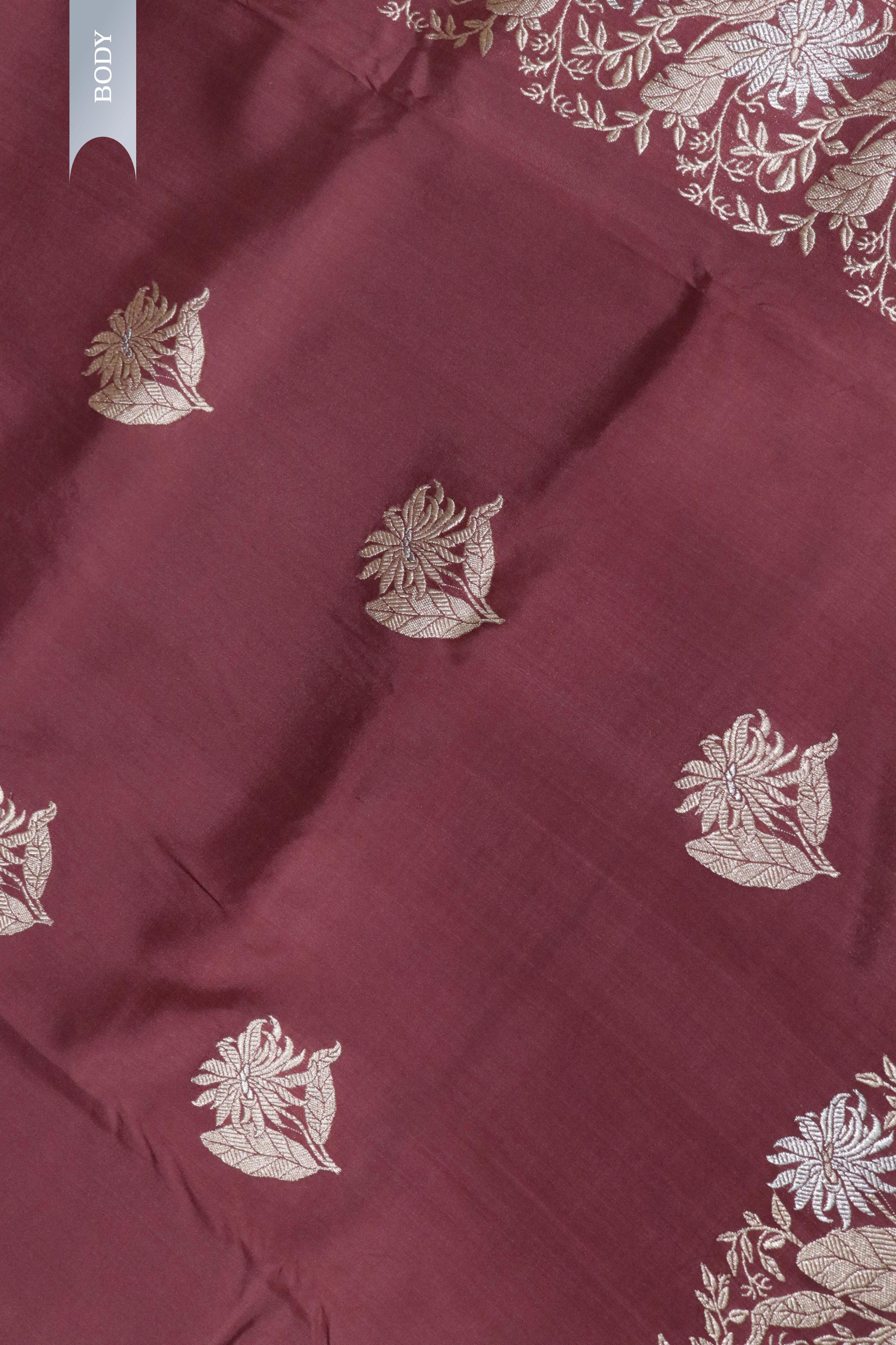 Brown Banarasi Silk Saree with Fancy Zari Borde - Mokshaa