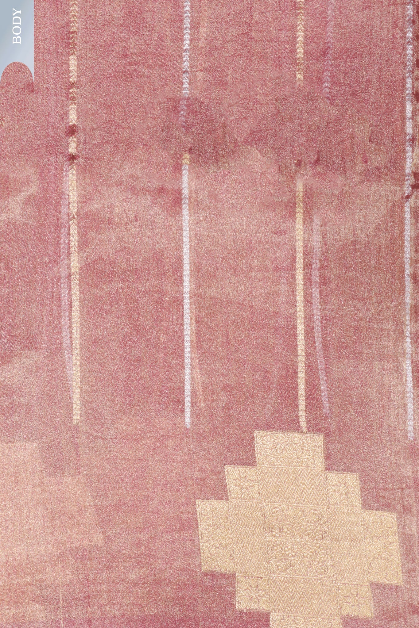 Golden Rani Pink Banarasi Tissue Saree with Gold & Silver Striped Weaving