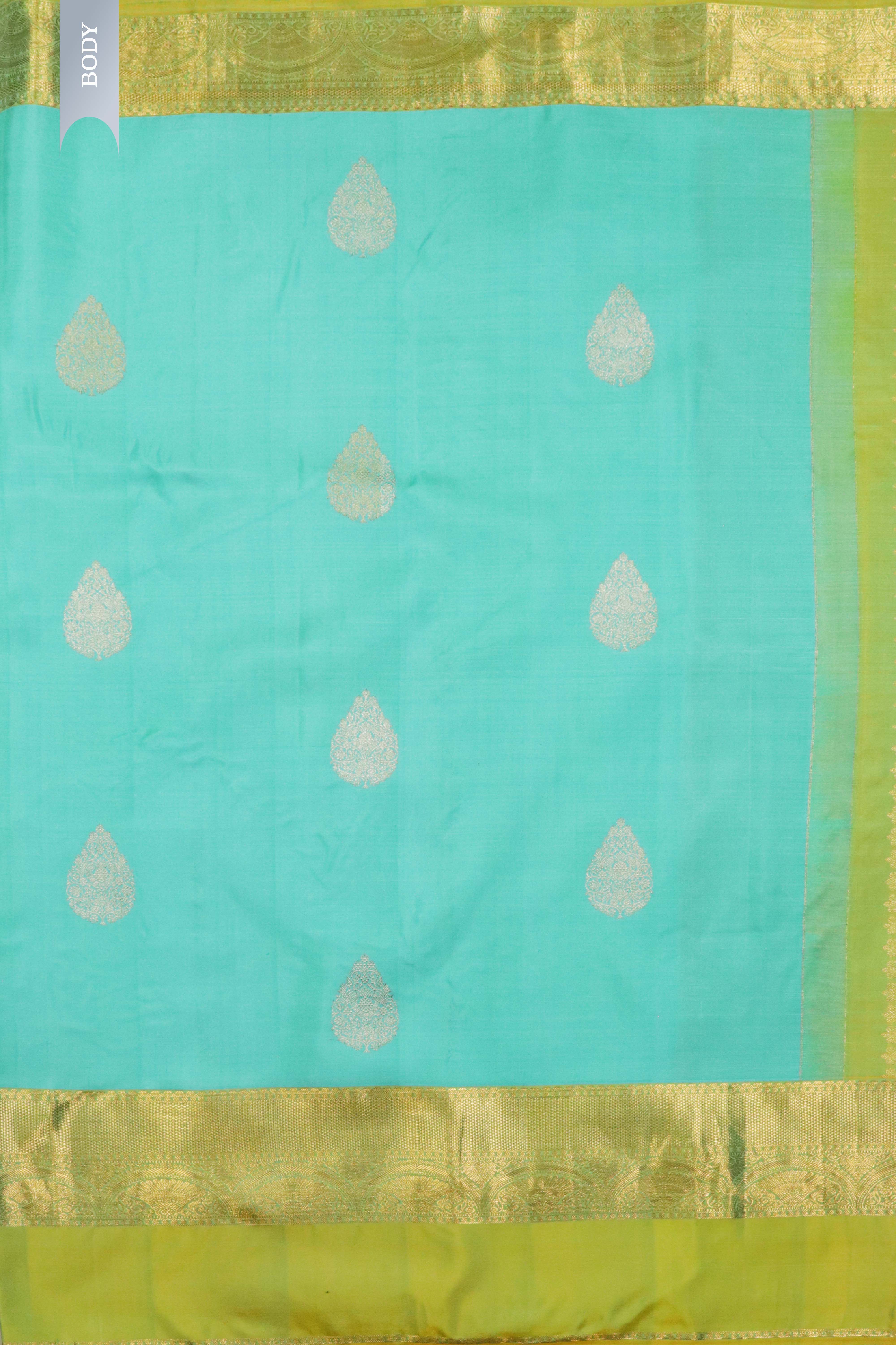 Firozi Blue Kanchivaram Silk Saree with Zari Butta