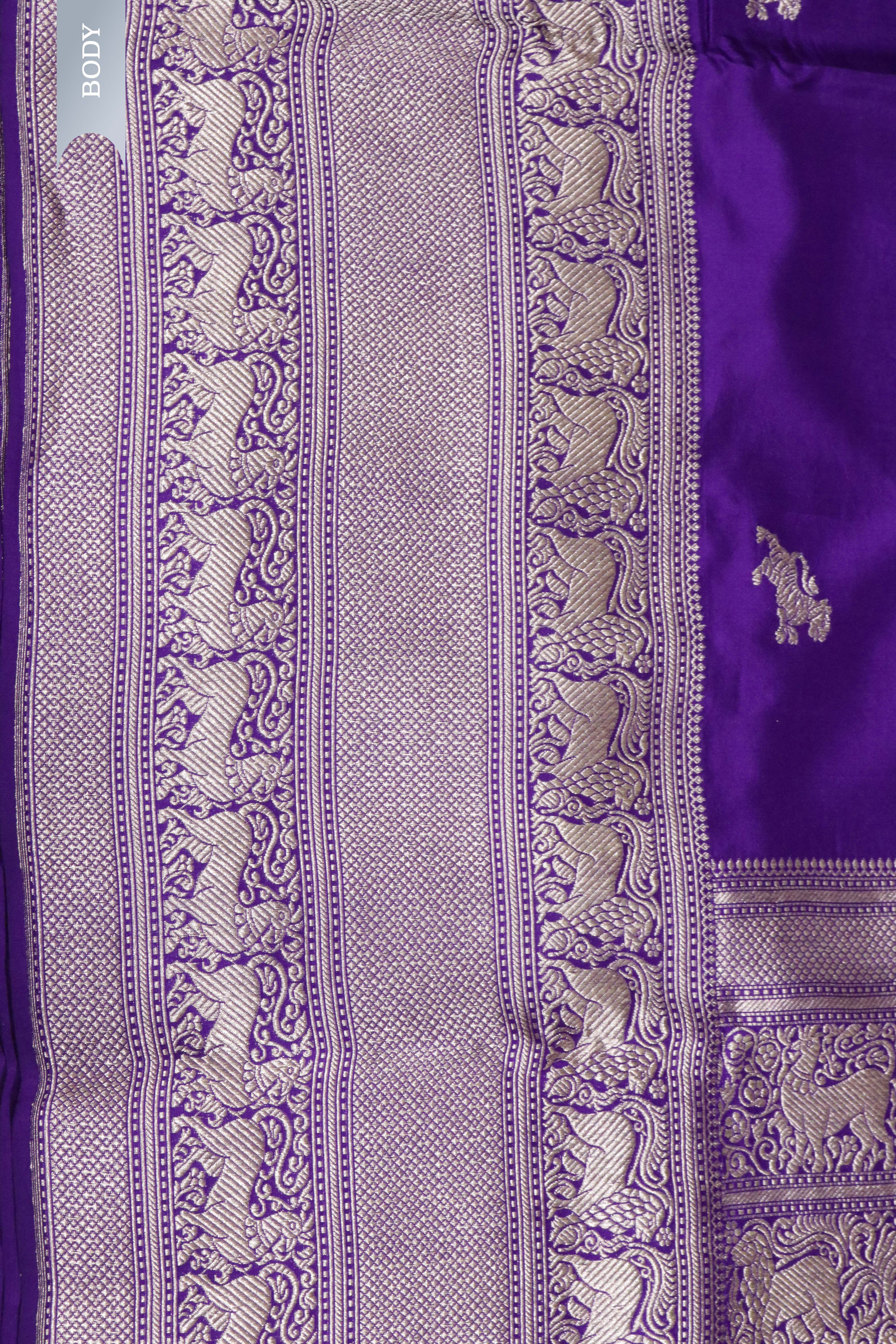 Purple Banarasi Silk Saree with Tiger Motifs