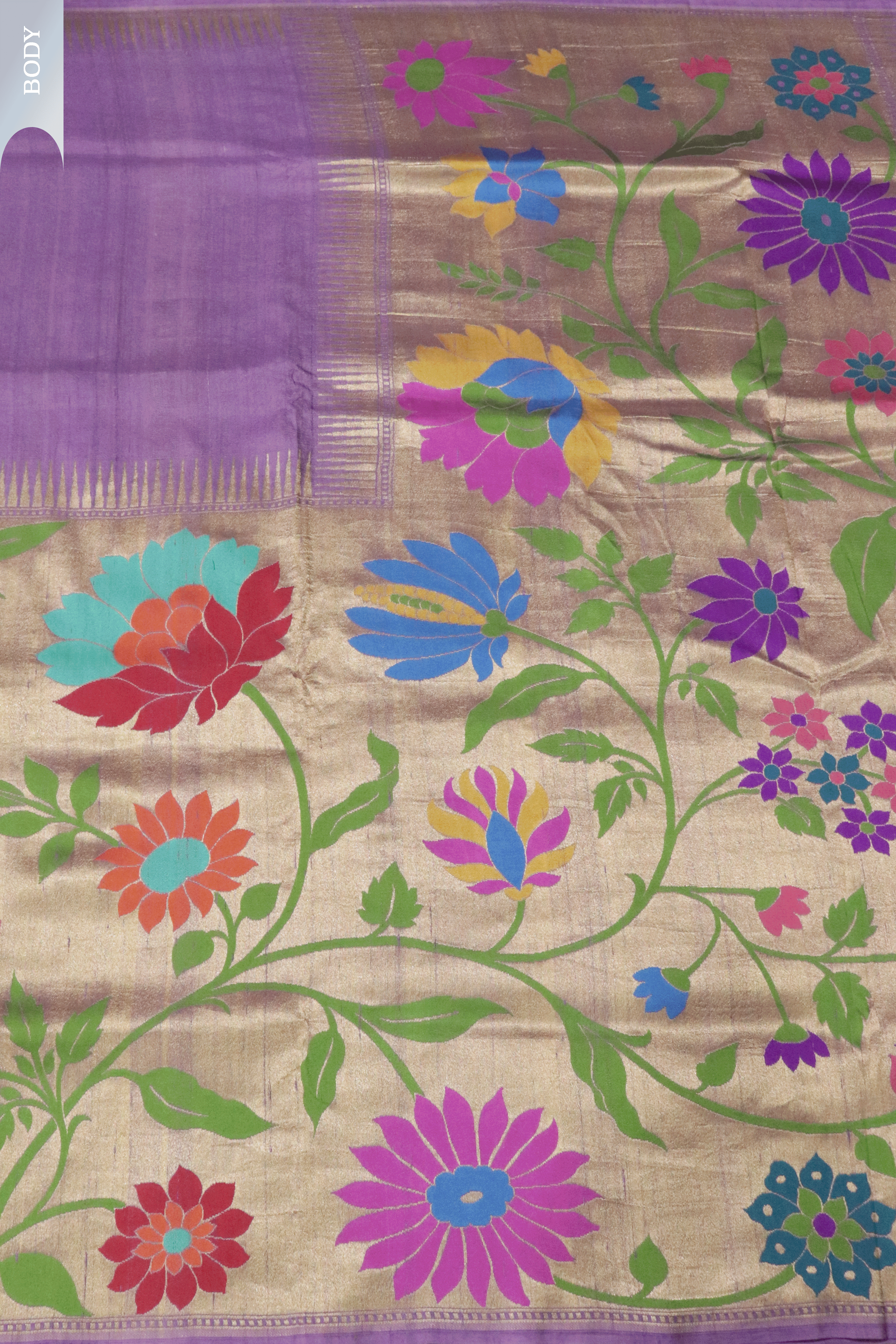 Light Purple Banarasi Tussar Georgette Saree with Multicolor Floral Meenakari