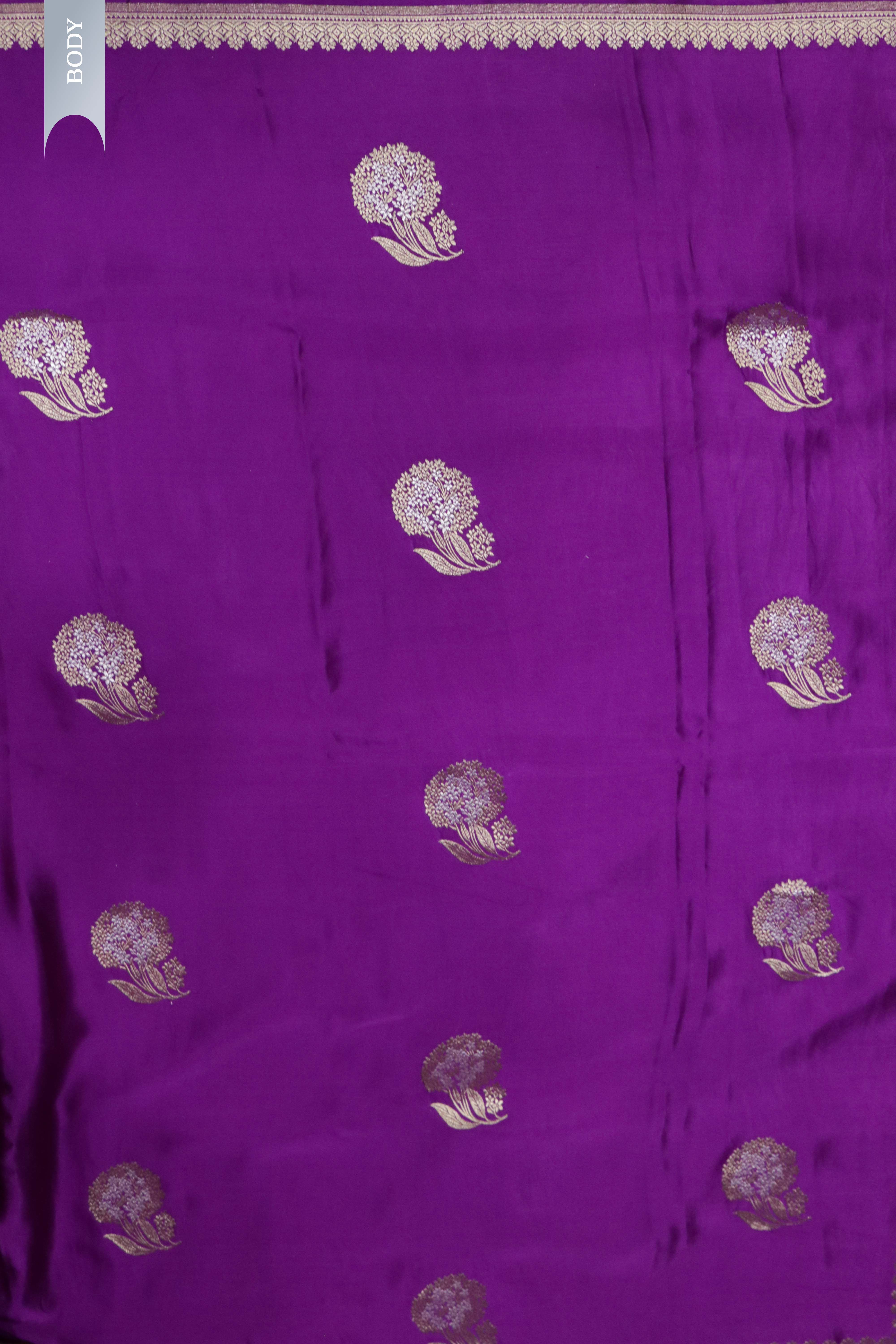 Magenta Pink Banaras Mashroom Silk Saree with Silver & Fancy Zari Butta Border