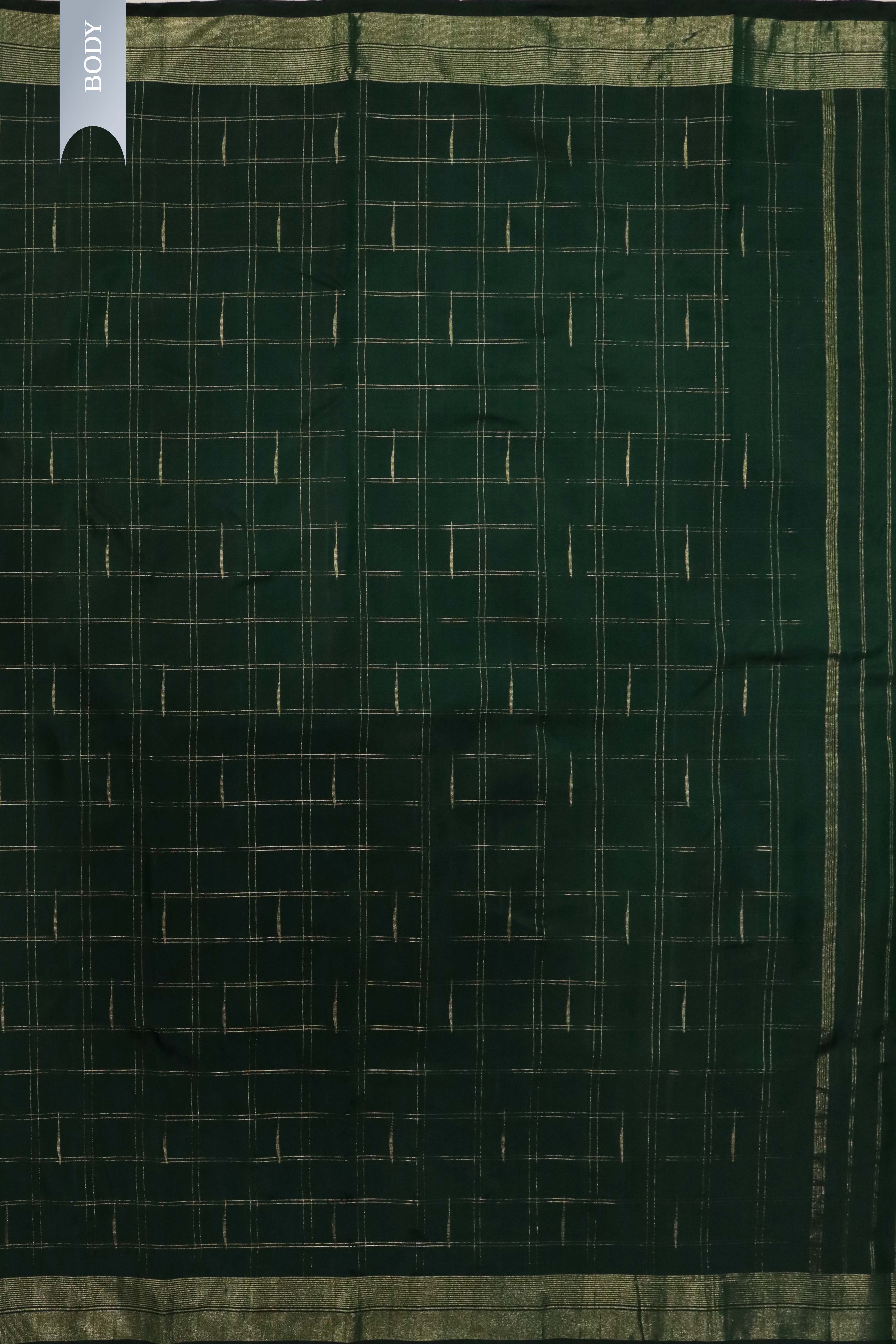 Bottle Green Kanchivaram Silk Saree with Zari Checks