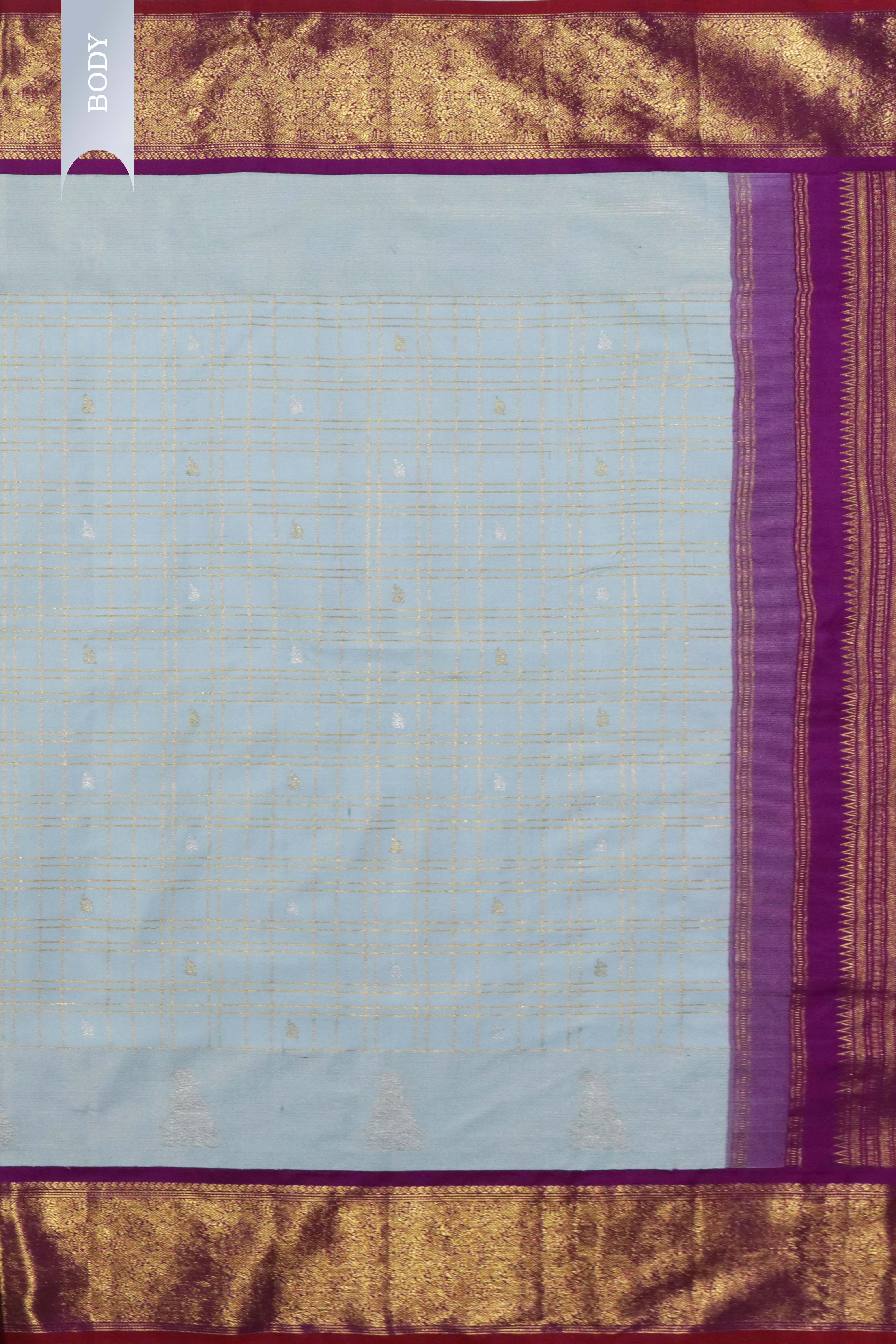 Sea Blue Kanchivaram Silk Saree with Contrast Border