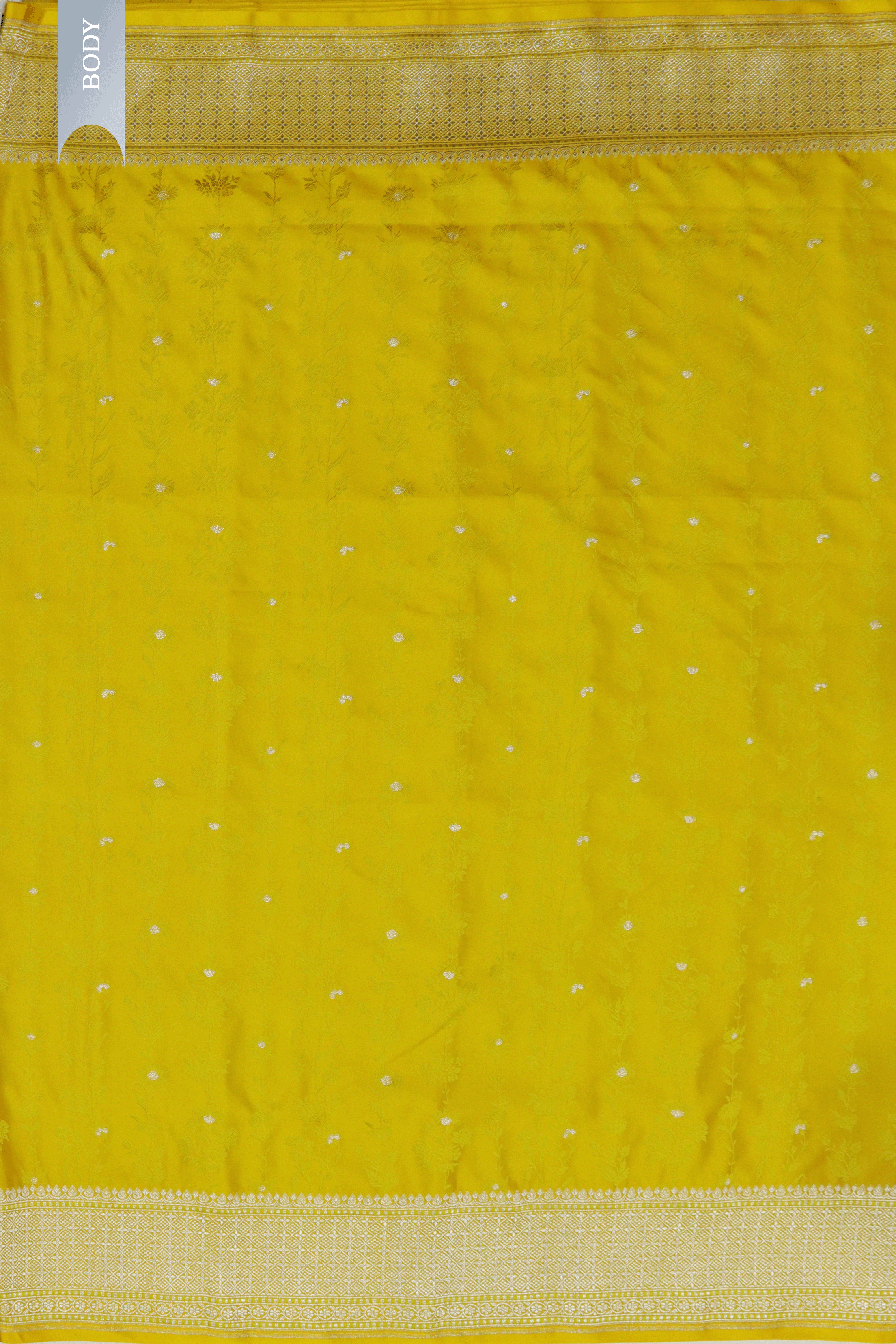 Yellow Banarasi Semi Silk Saree with Thread Weaving, Zari Butti & Woven Border