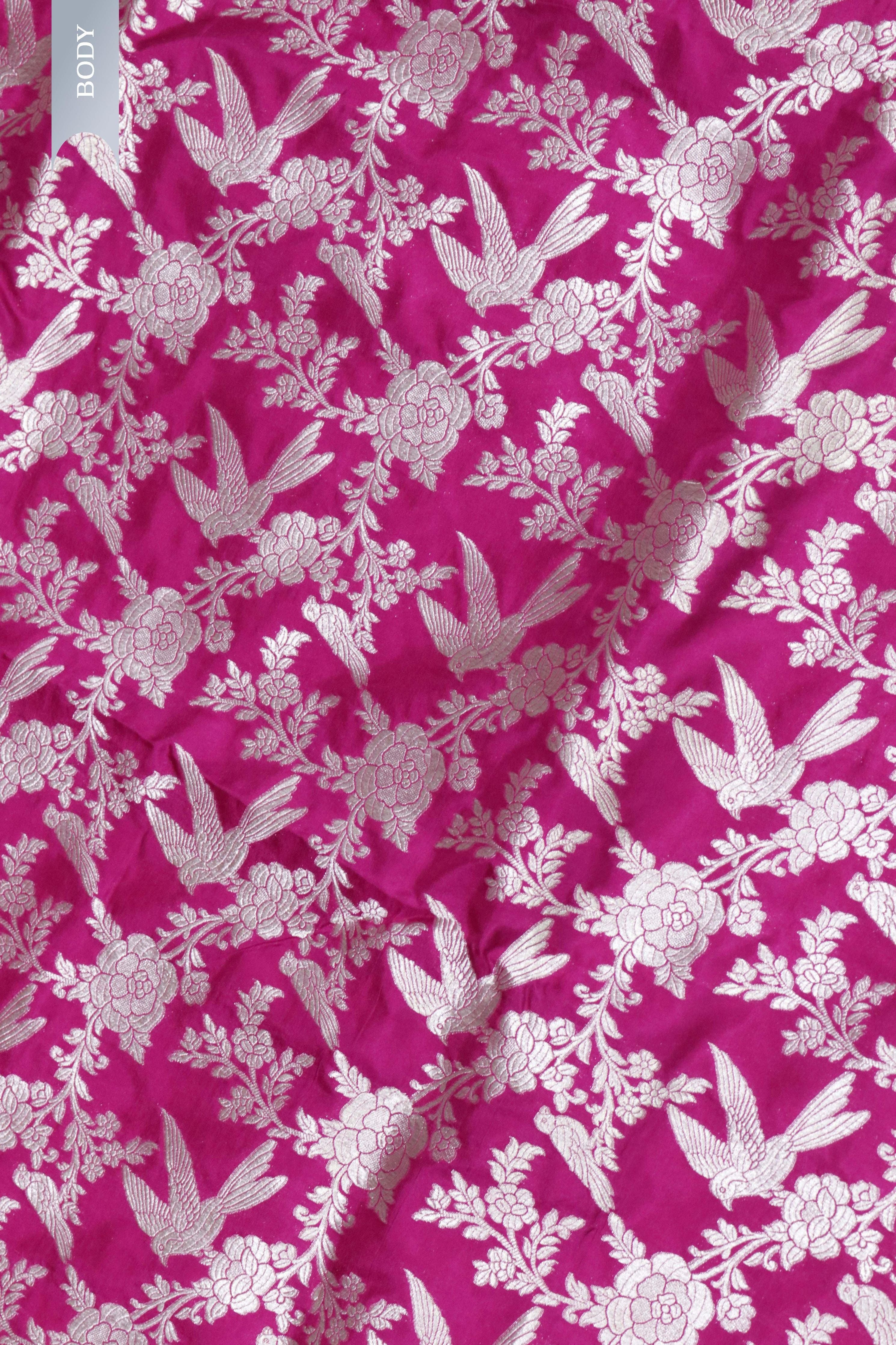 Magenta Banarasi Silver Zari Jaal Saree - Mokshaa