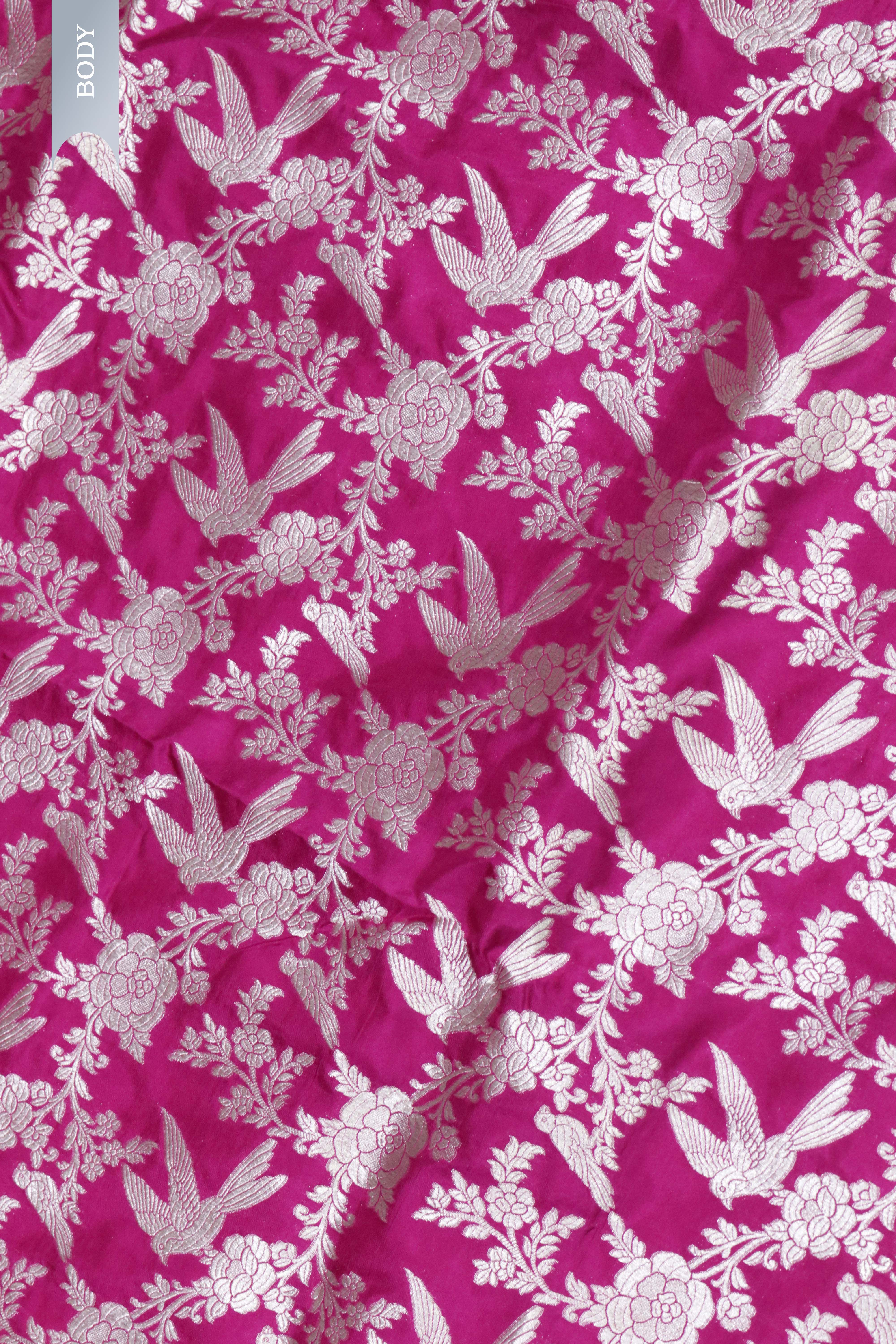 Magenta Banarasi Silver Zari Jaal Saree