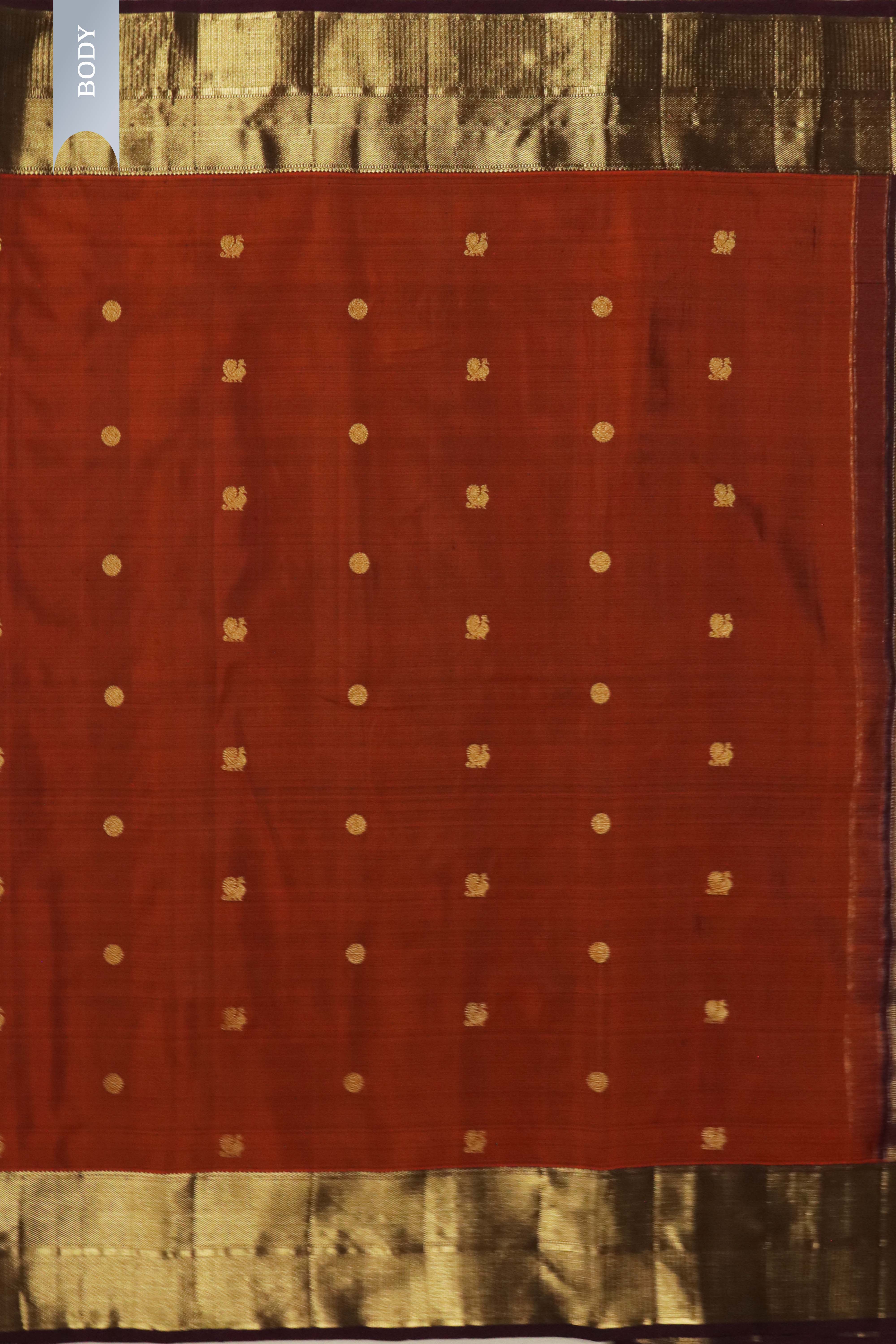 Rust Orange Kanchivaram Silk Saree with Zari Butti and Contrast Pallu