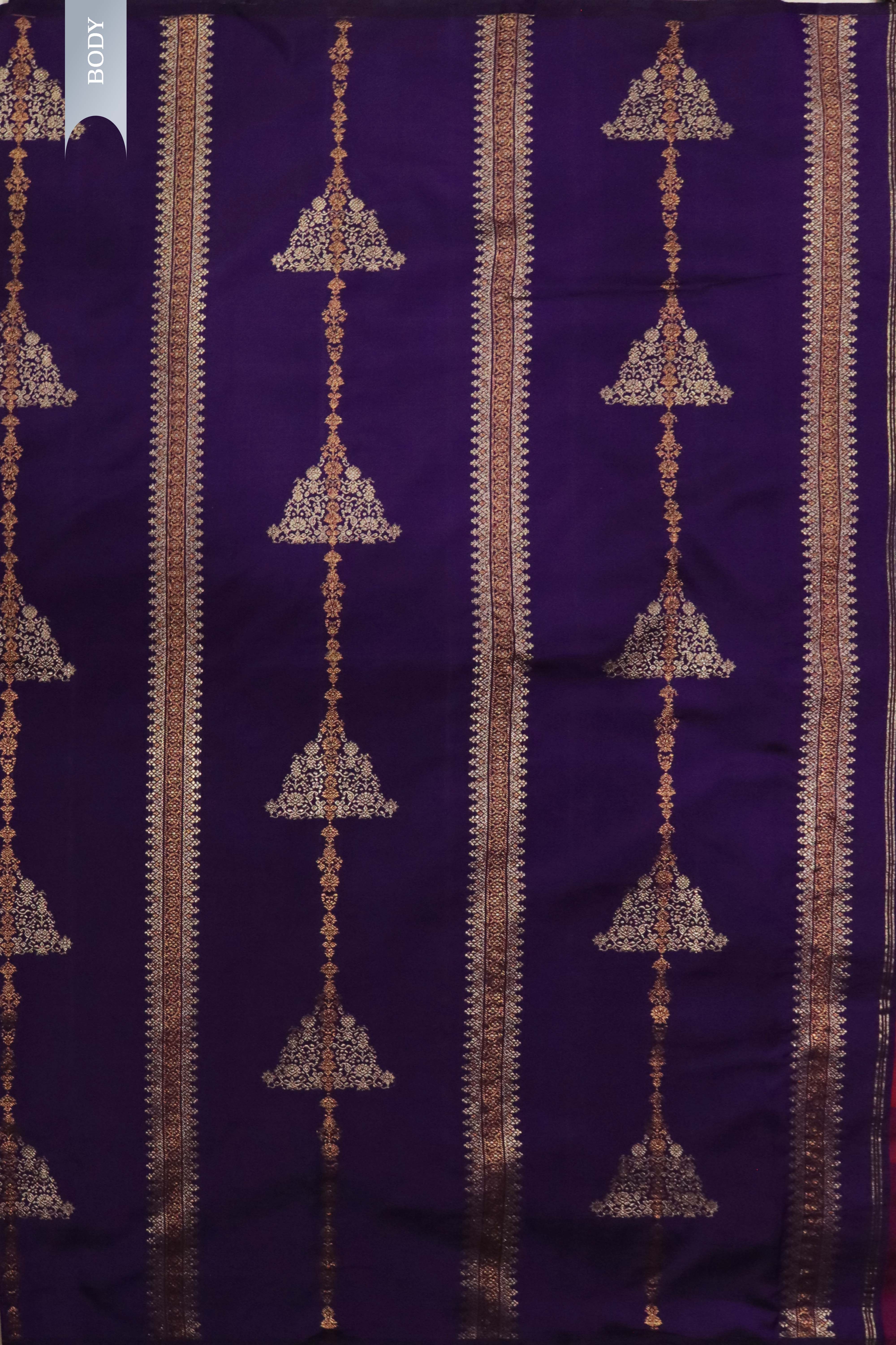 Purple Kanchivaram Silk Saree with Striped Weave
