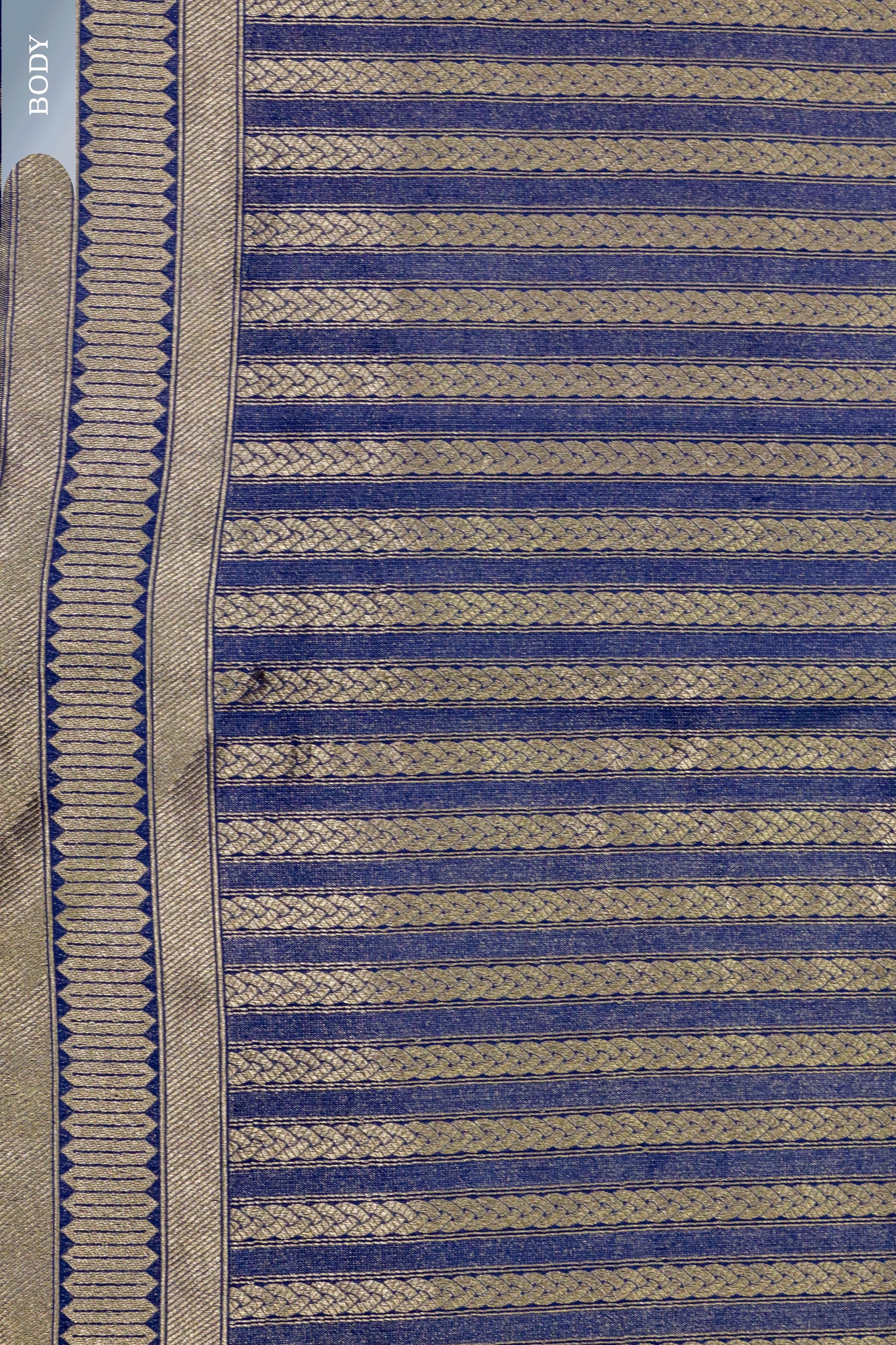 MS Blue Banarasi Silk Saree with Zari Stripes & Border