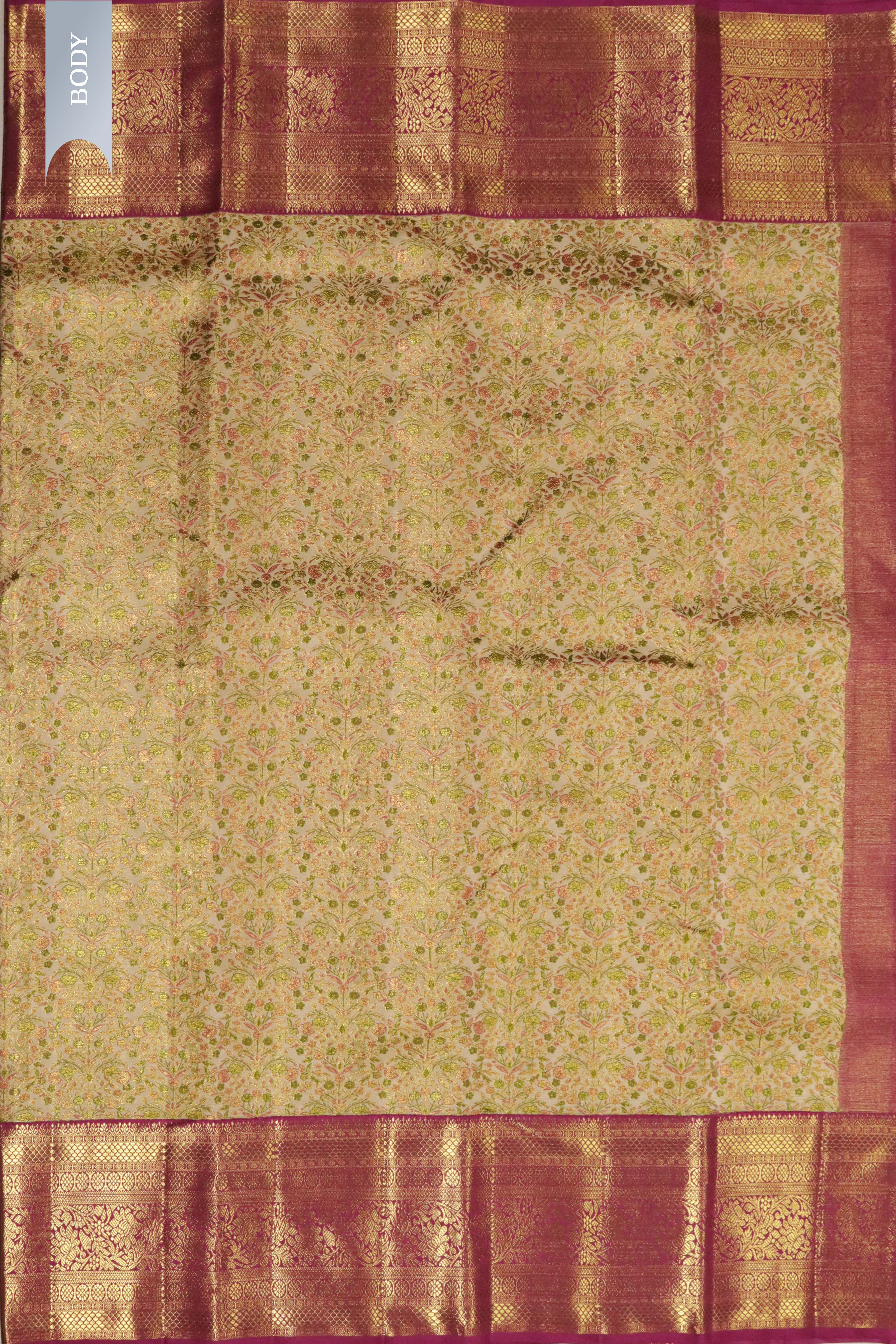 Dusty Gold Kanchivaram Silk Saree with Pink Border