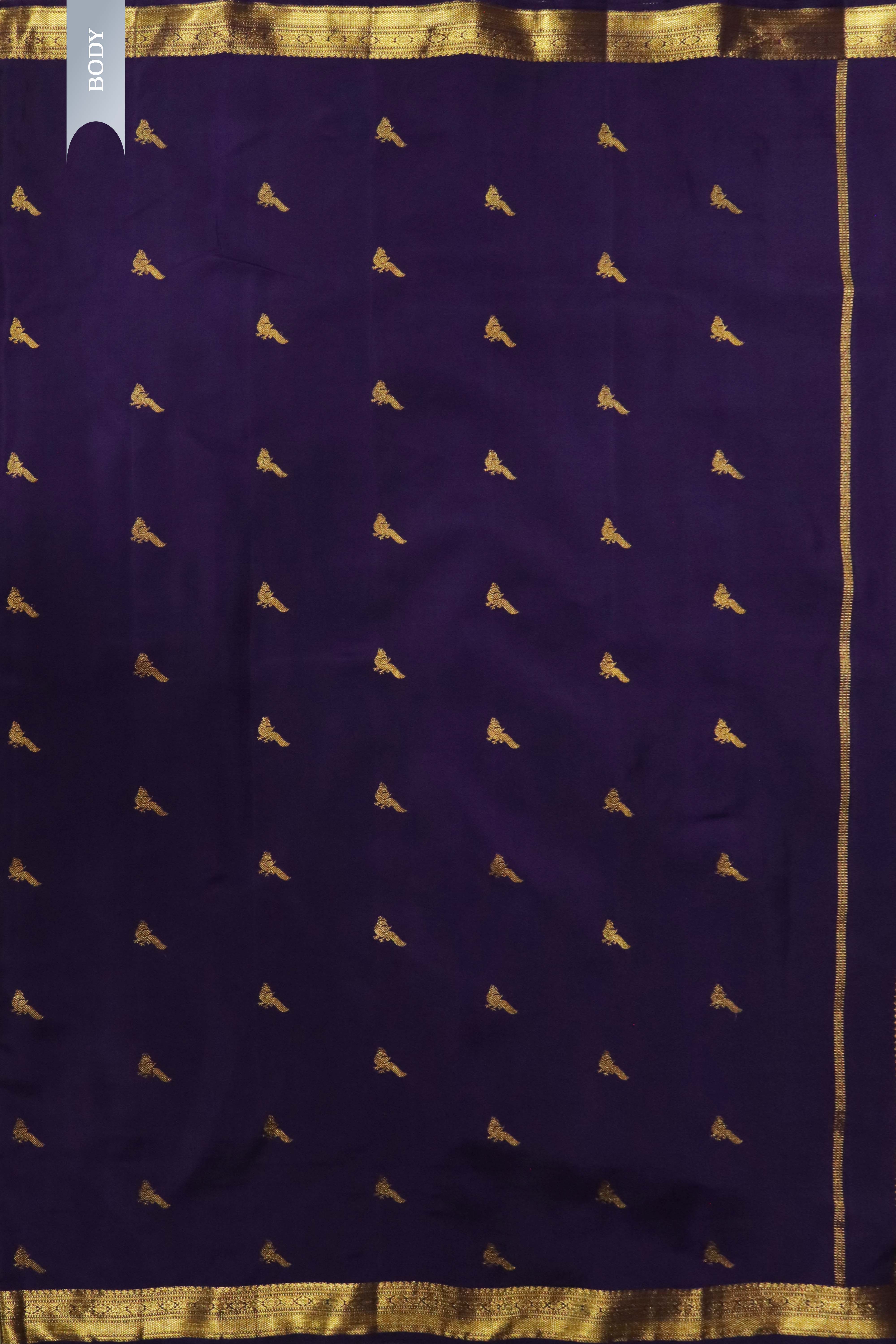 Purple Kanchivaram Silk Saree with Birds Butti & Zari Border