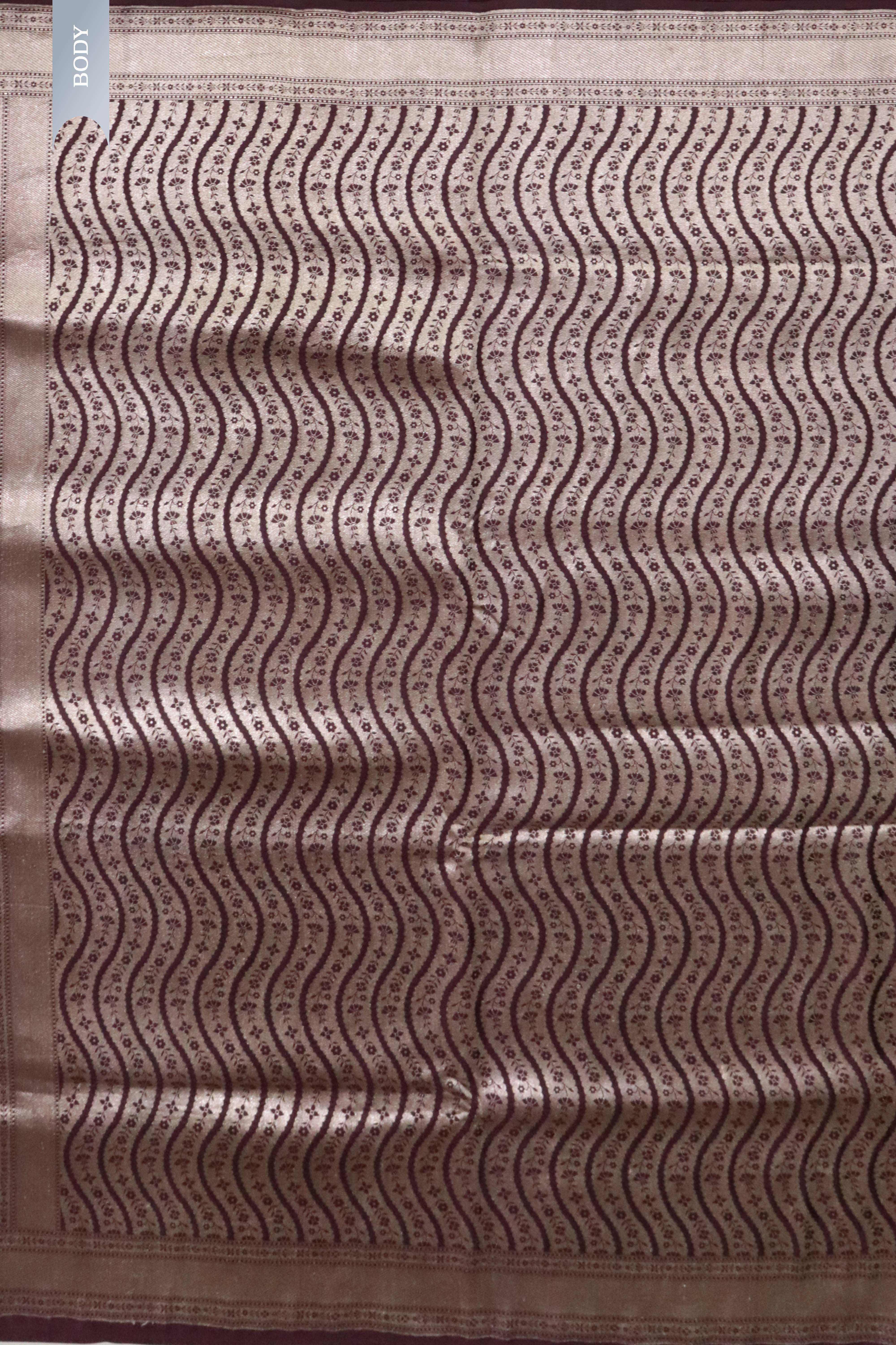 Dark Brown Banarasi Silk Saree with Zari Stripes