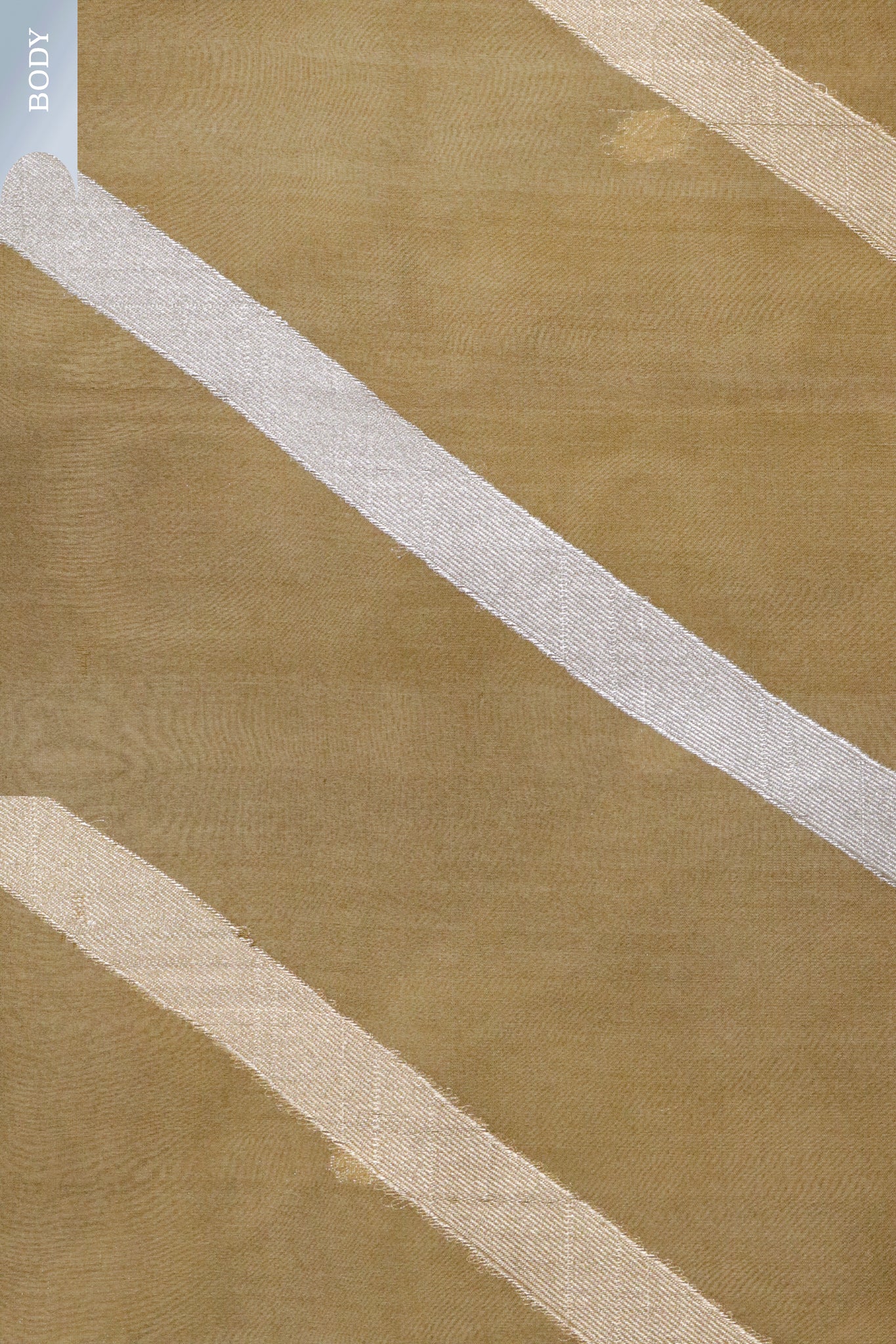 Golden Brown Banarasi Kora Saree with Silver & Gold Diagonal Weaves