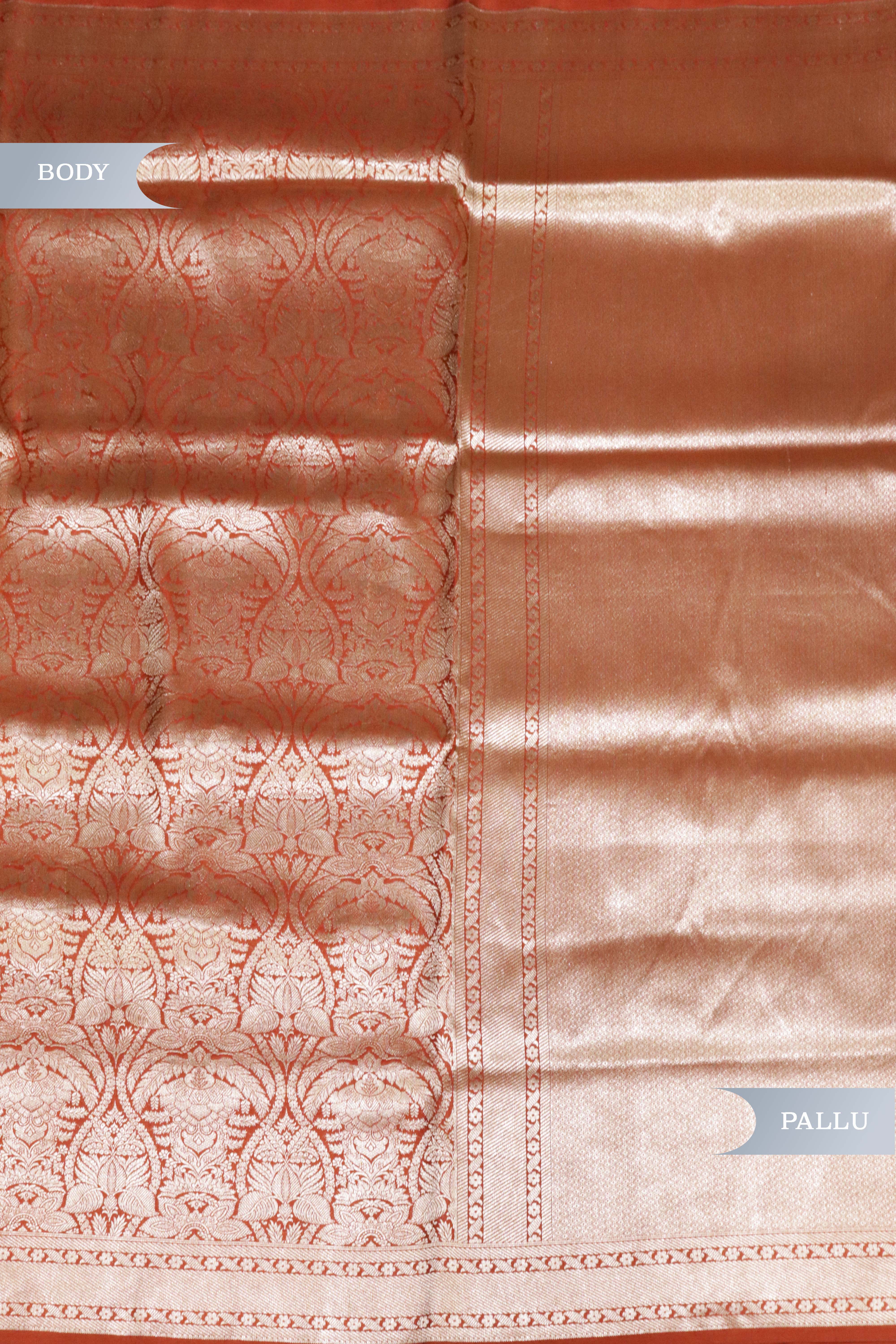 Orange Banarasi Silk Saree with Brocade Zari Jaal and Zari Border