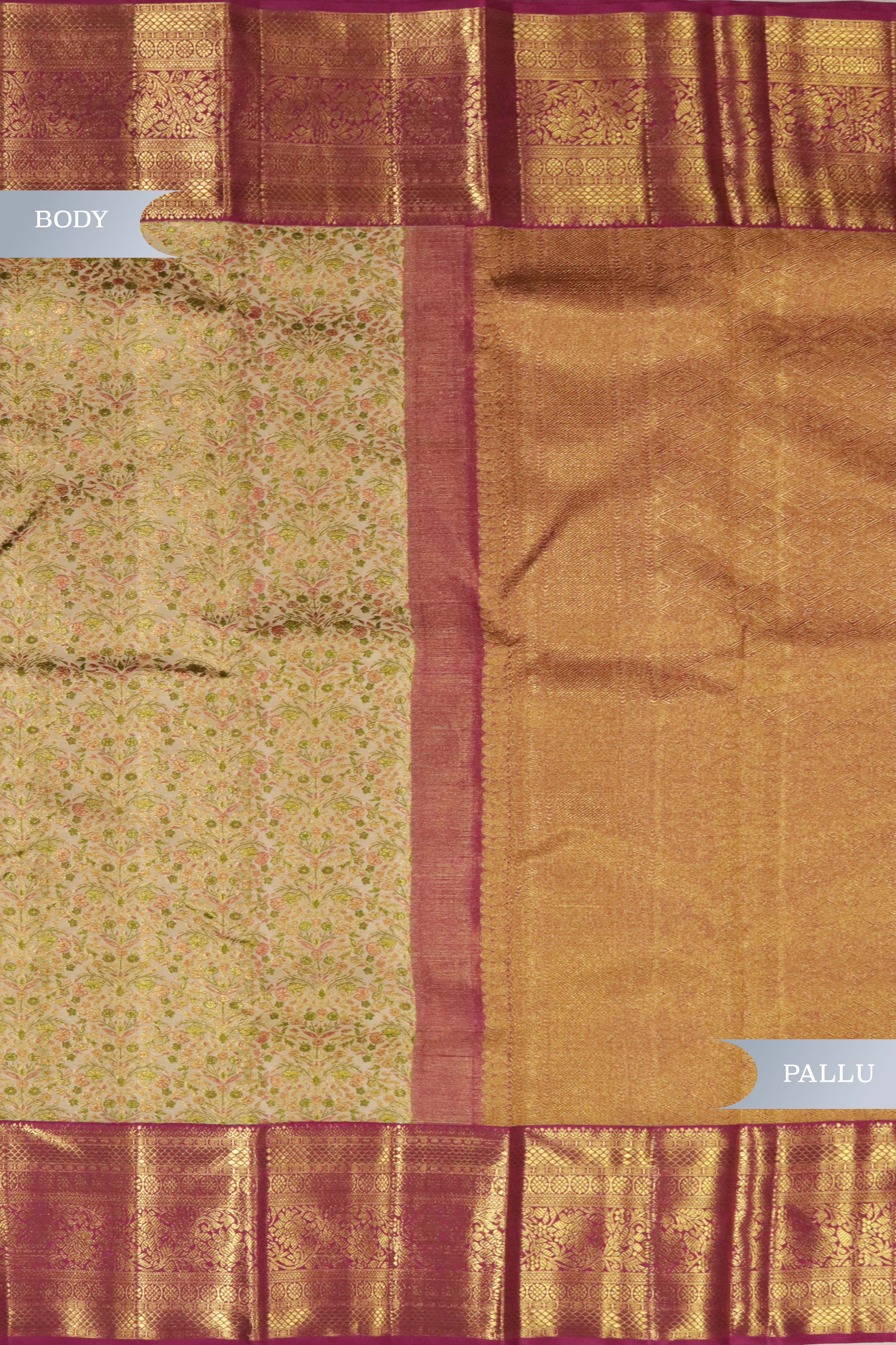 Dusty Gold Kanchivaram Silk Saree with Pink Border