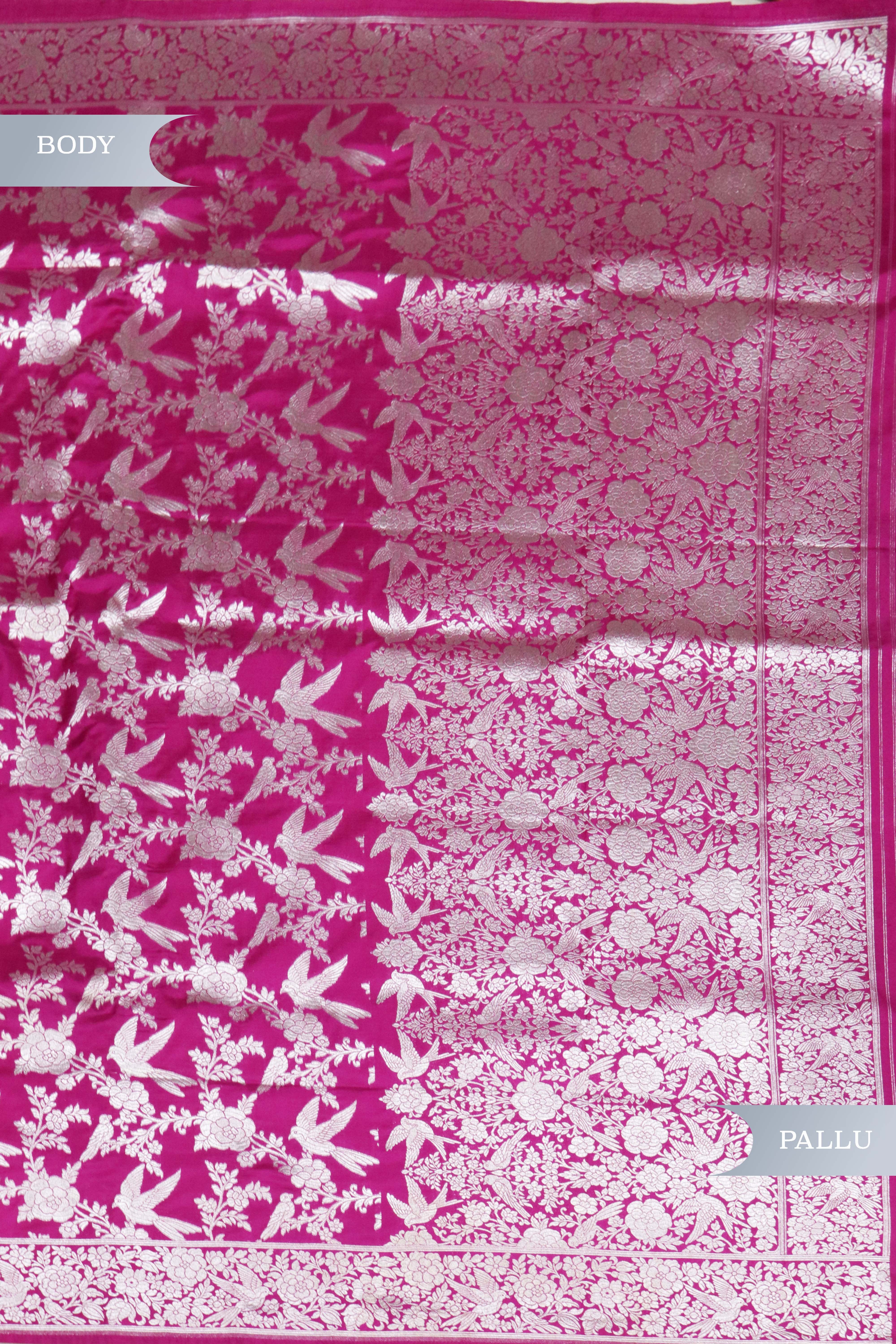 Magenta Banarasi Silver Zari Jaal Saree