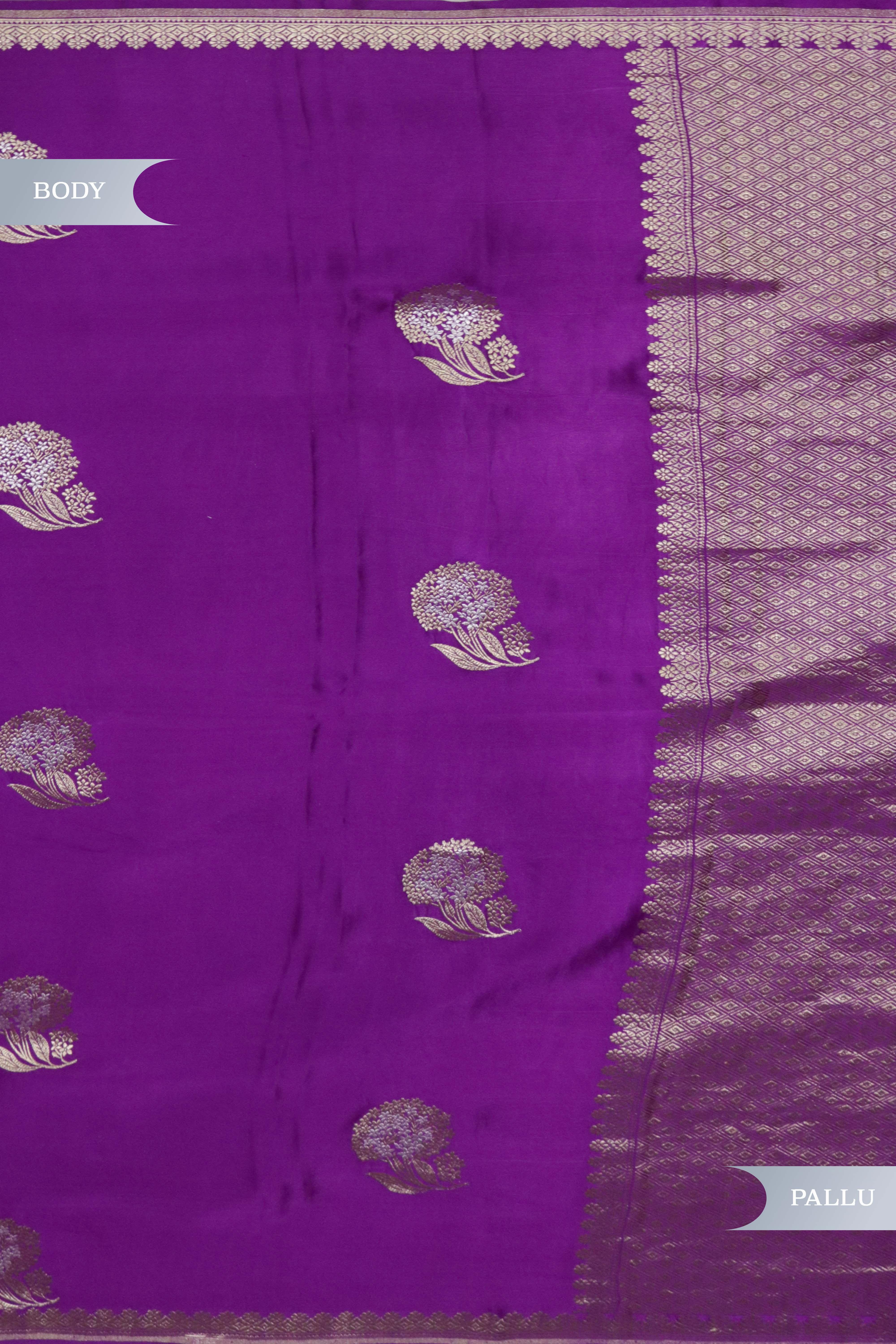 Magenta Pink Banaras Mashroom Silk Saree with Silver & Fancy Zari Butta Border
