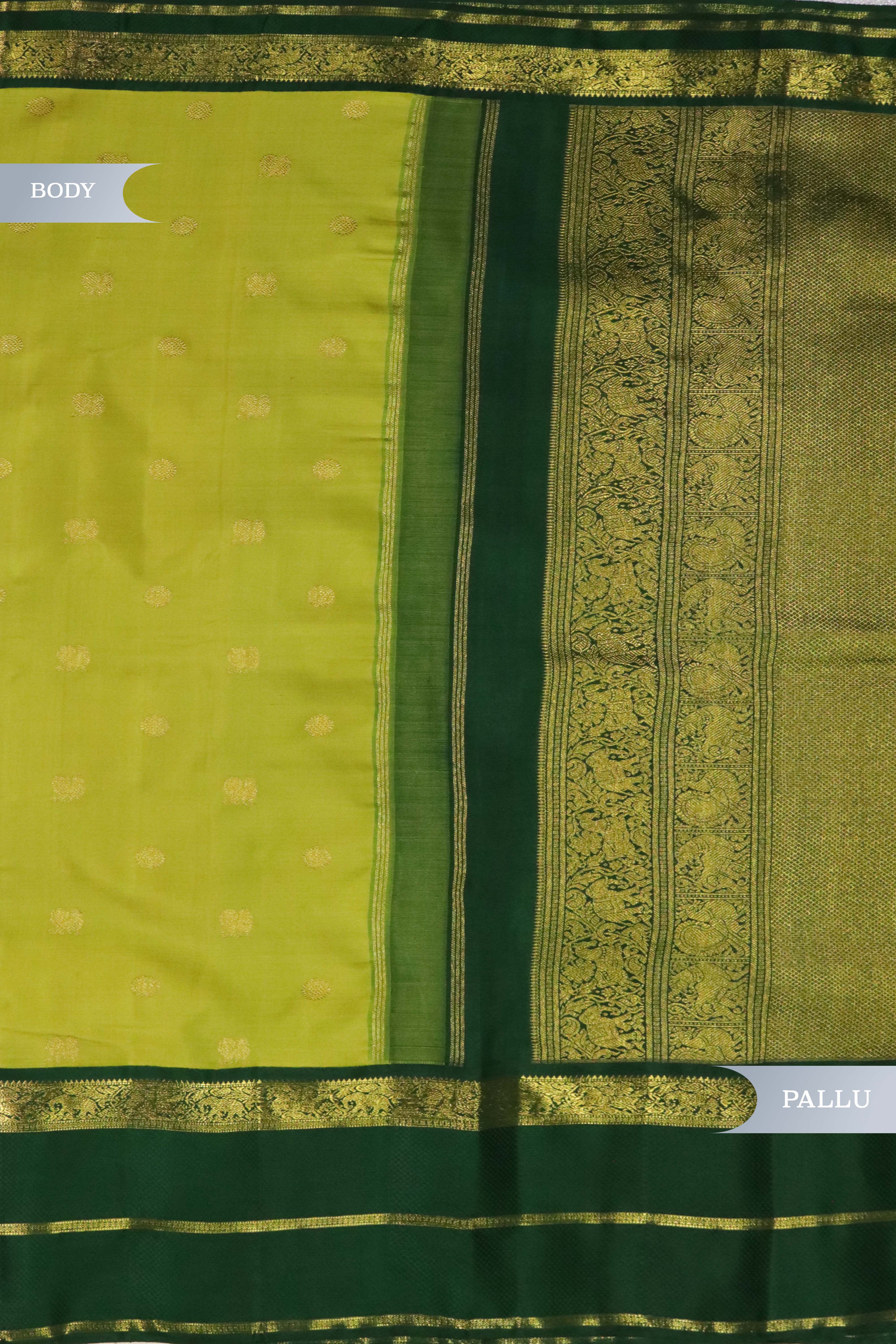 Pista Green Kanchivaram Silk Saree with Contrast Bottle Green Border