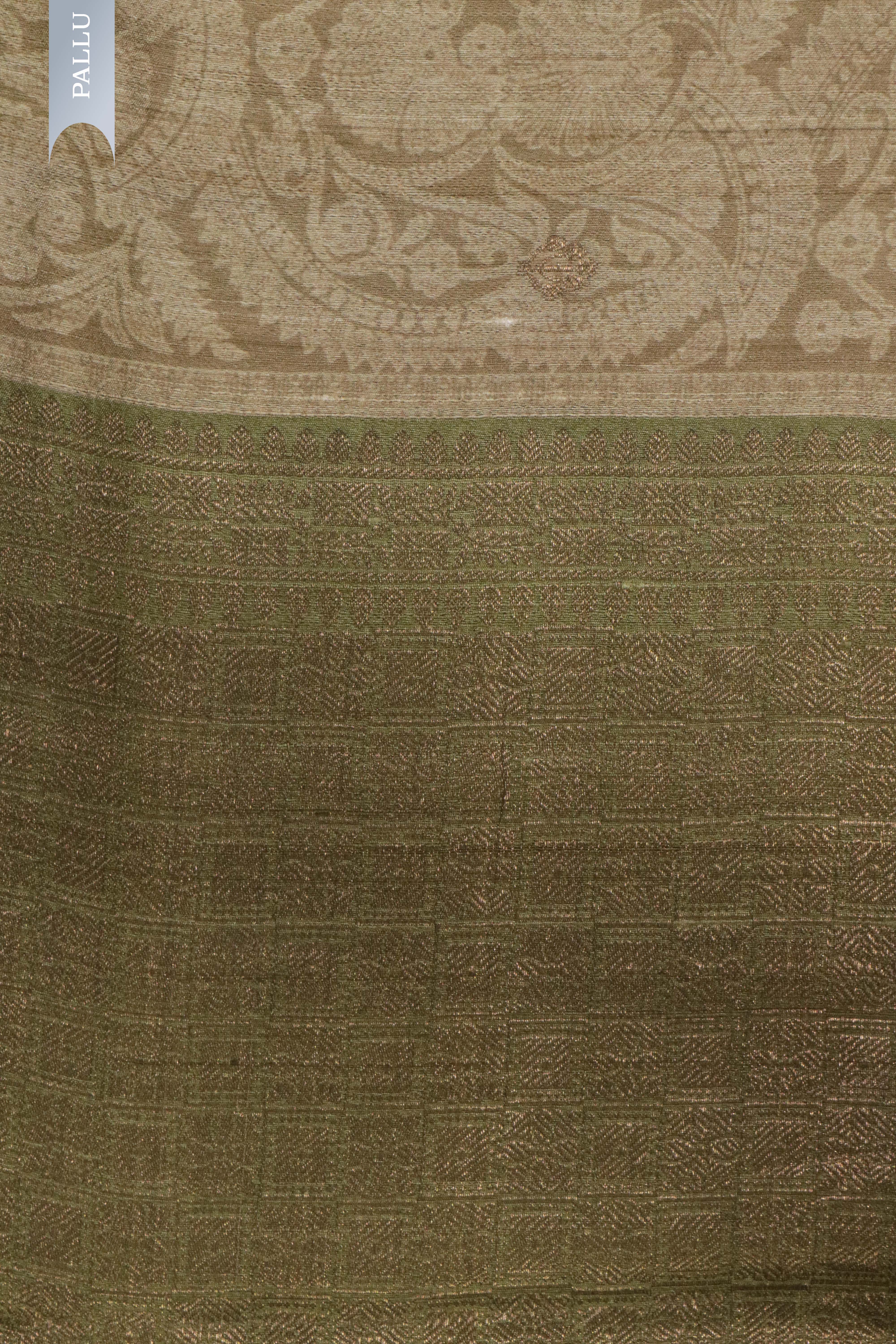 Green Tussar Silk Saree with Zari Buttas & Printed Border