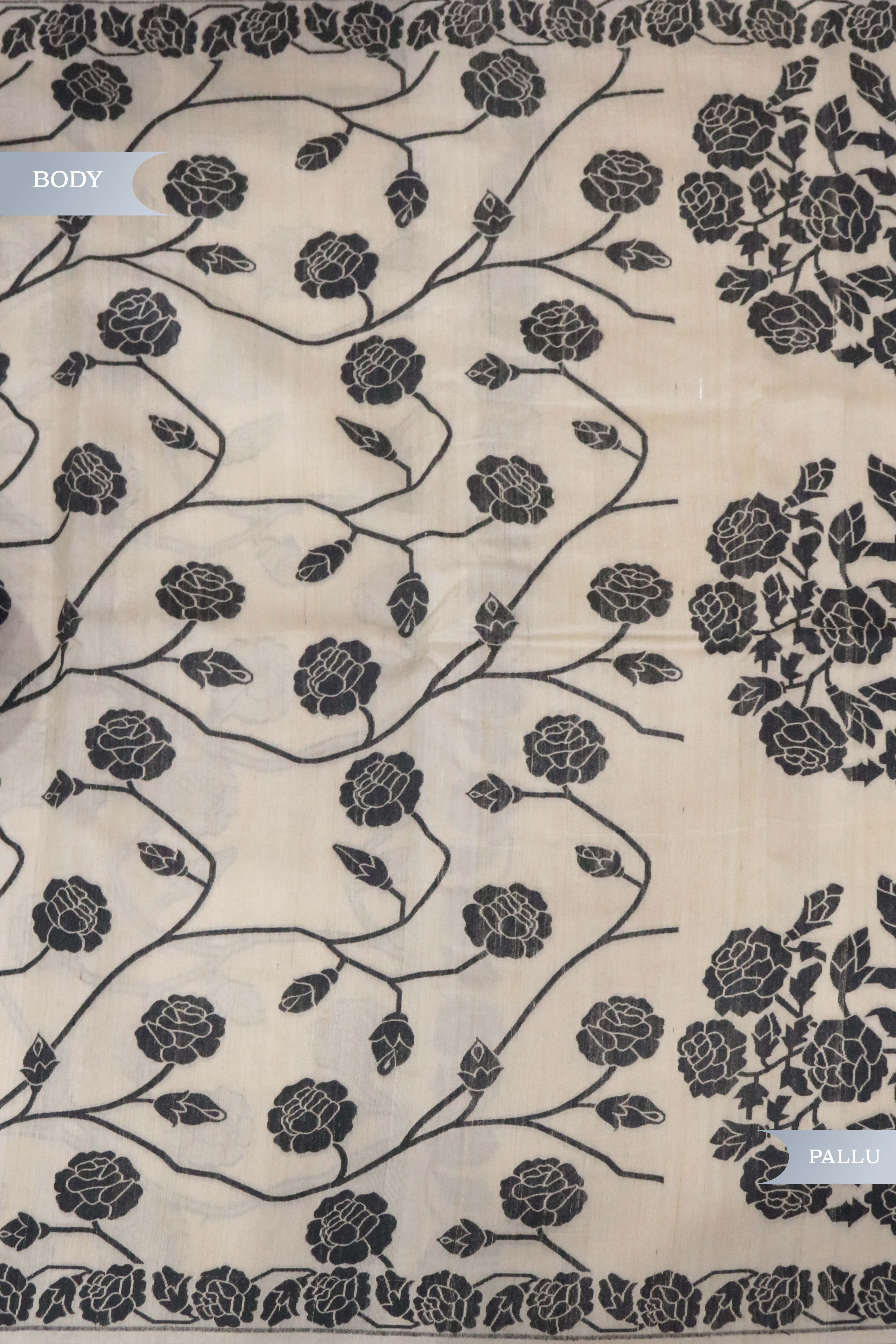 Beige Banarasi Handloom Saree with Black Thread Jaal