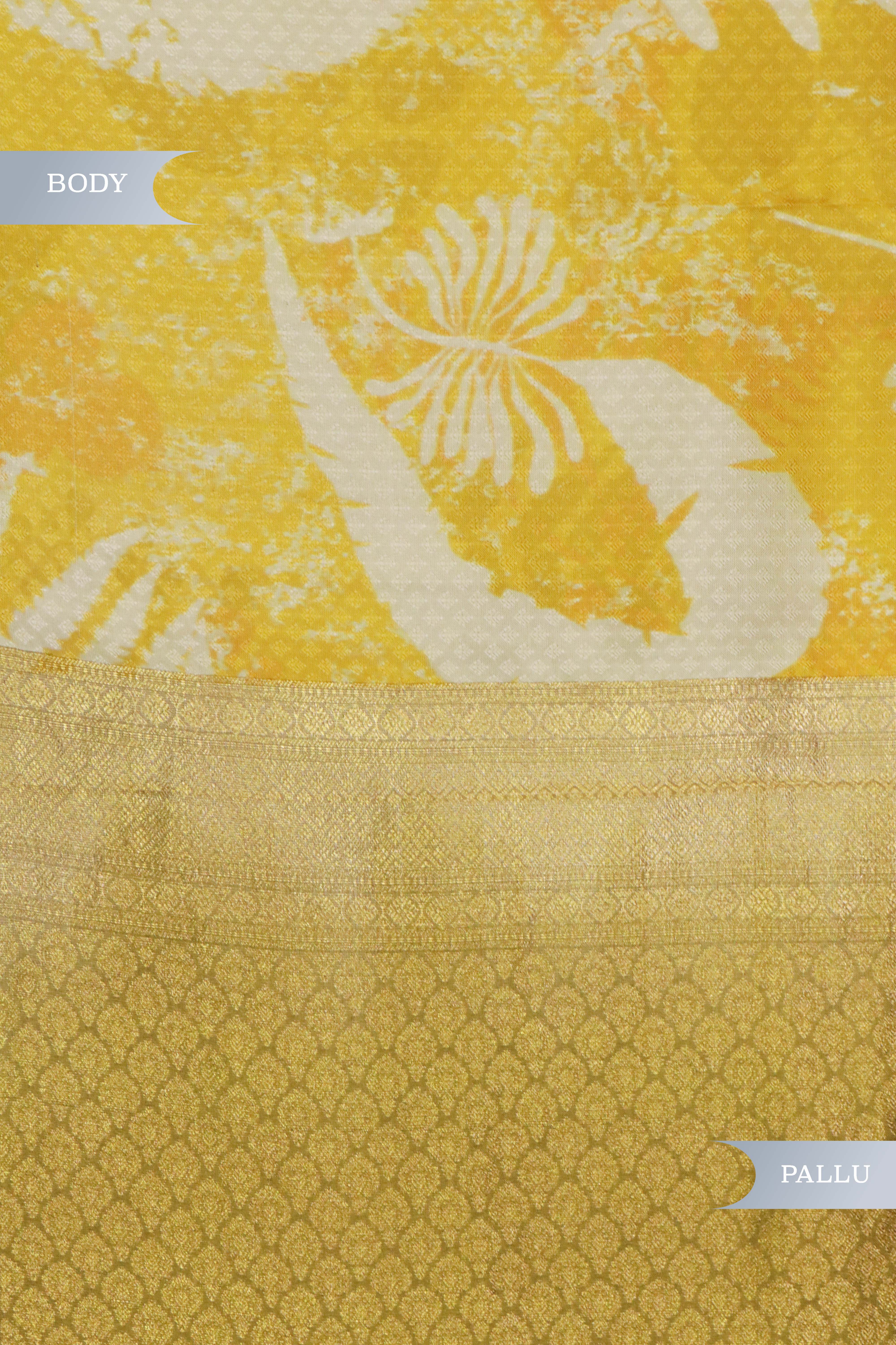 Yellow Printed Silk Saree with Zari Border