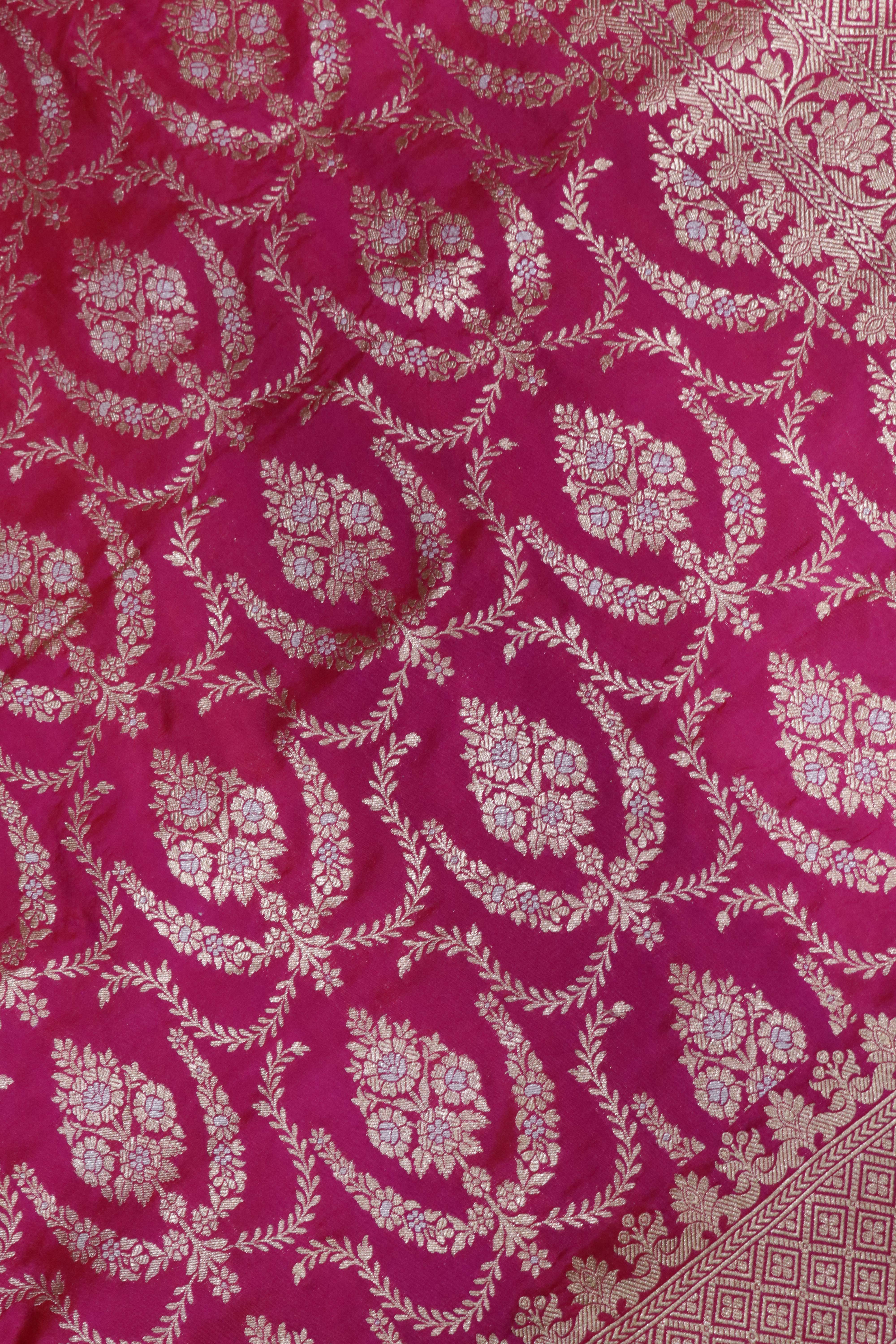 Rani Pink Banarasi Silk Saree with Zari Jaal & Intricate Border
