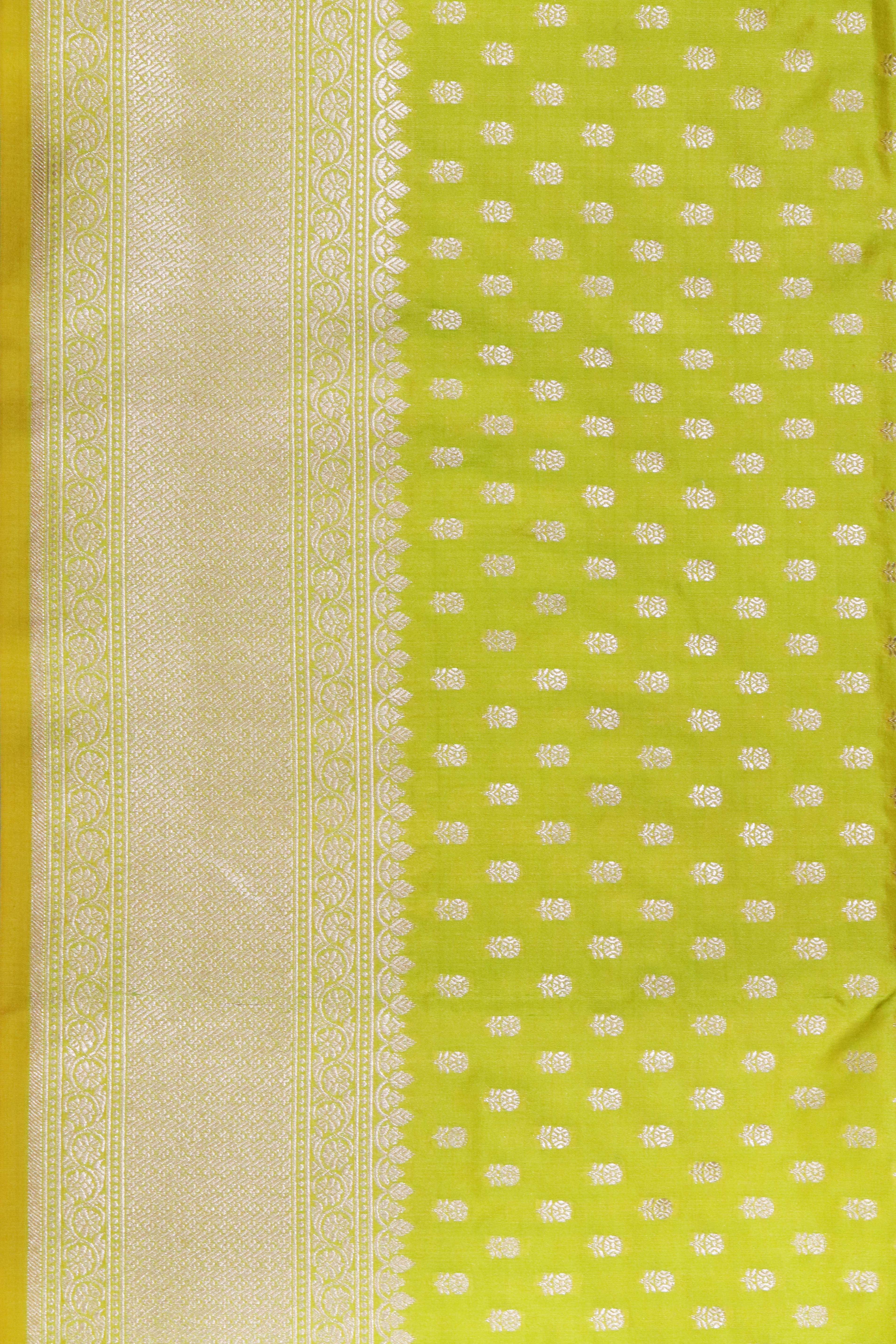 Lemon Yellow Banarasi Silk Saree with Small Butti & Zari Border