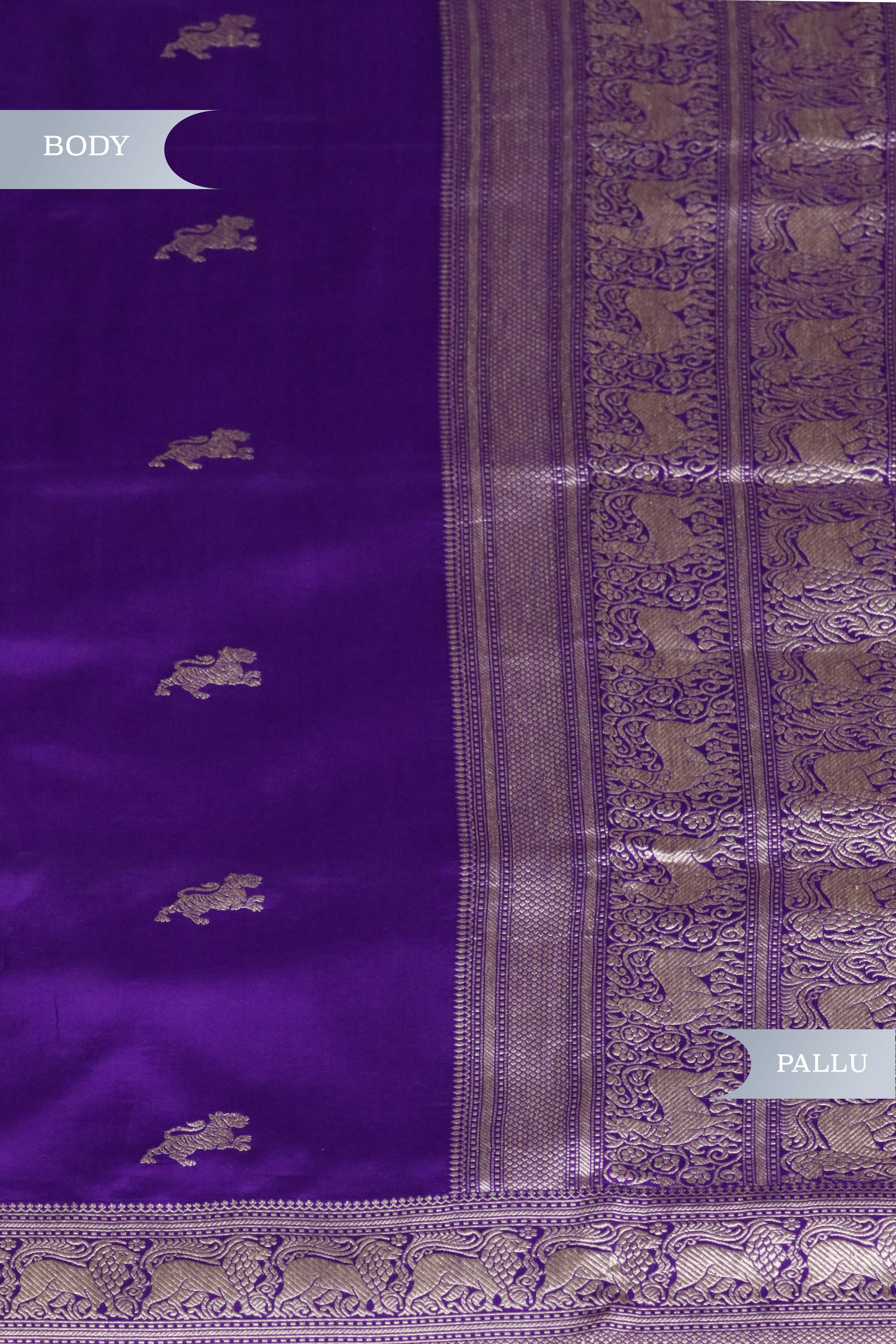 Purple Banarasi Silk Saree with Tiger Motifs