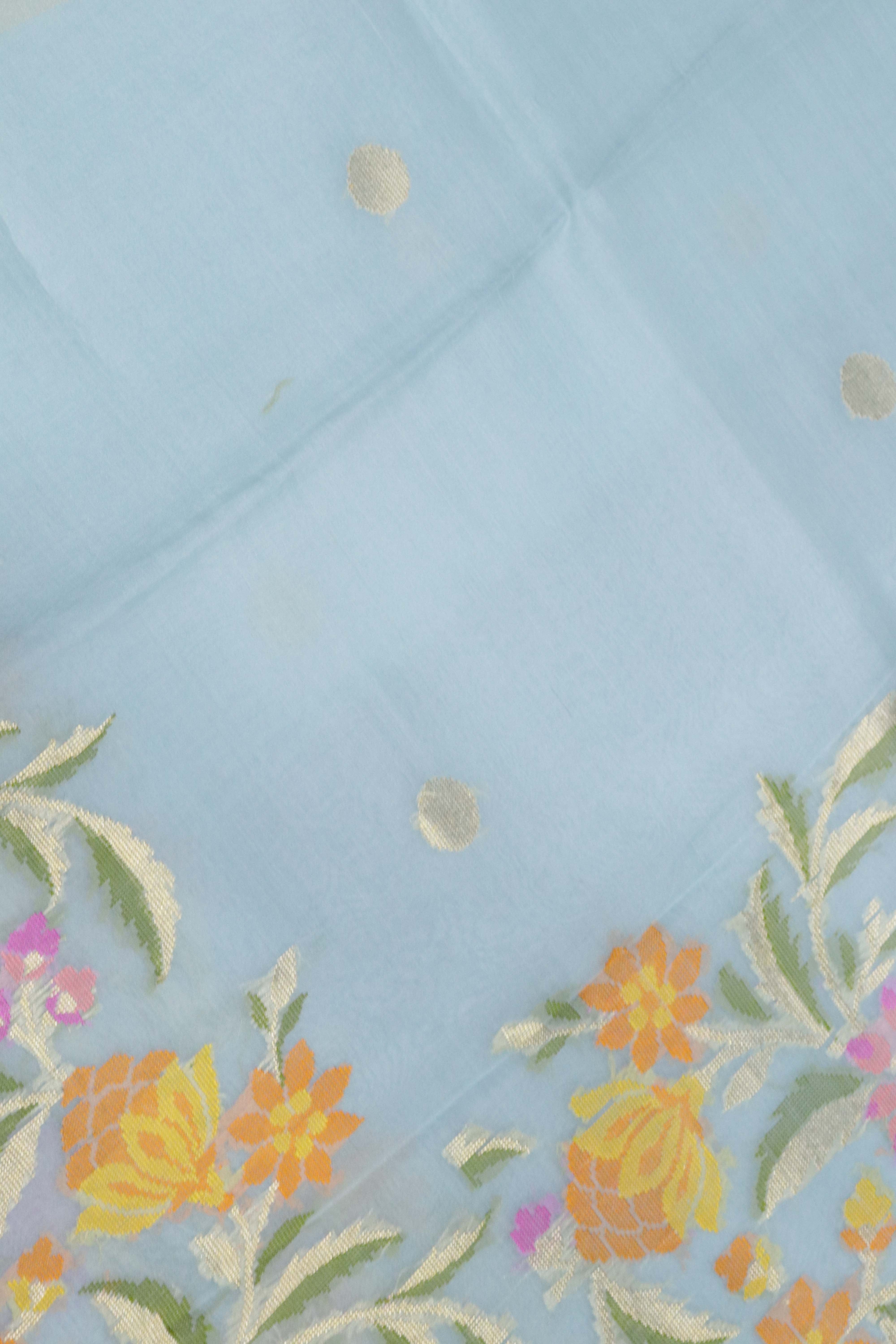 Ice Blue Banarasi Kora Silk Saree with Multi-Thread Zari Weaving