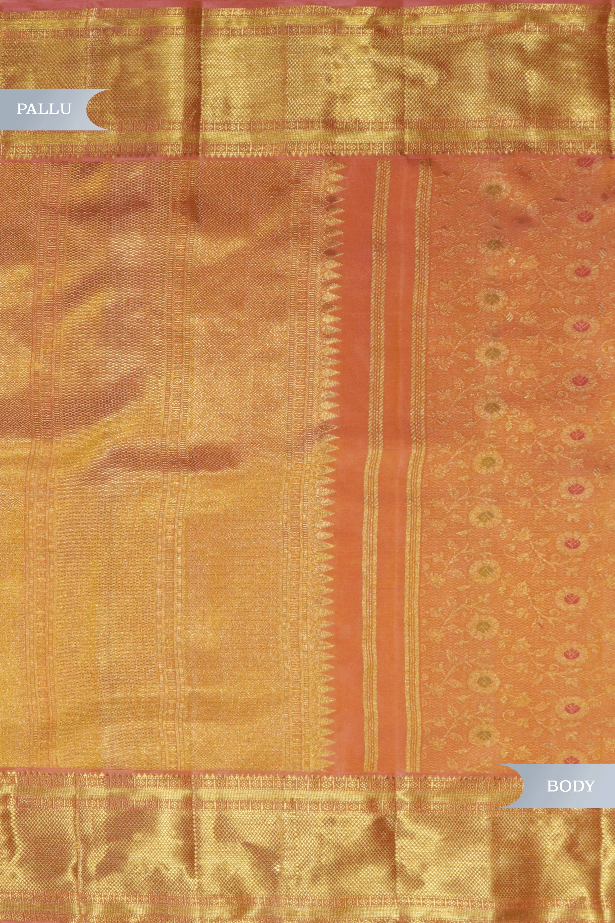 Peach Kanchivaram Silk Saree with Zari & Meena Weaving