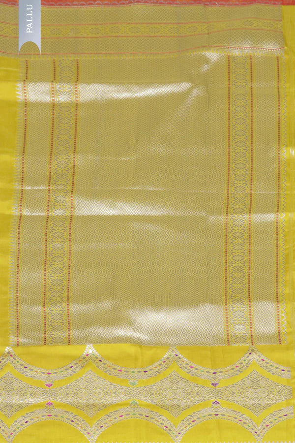 Mustard Banarasi Silk Saree with Fancy Butti & Contrast Blouse