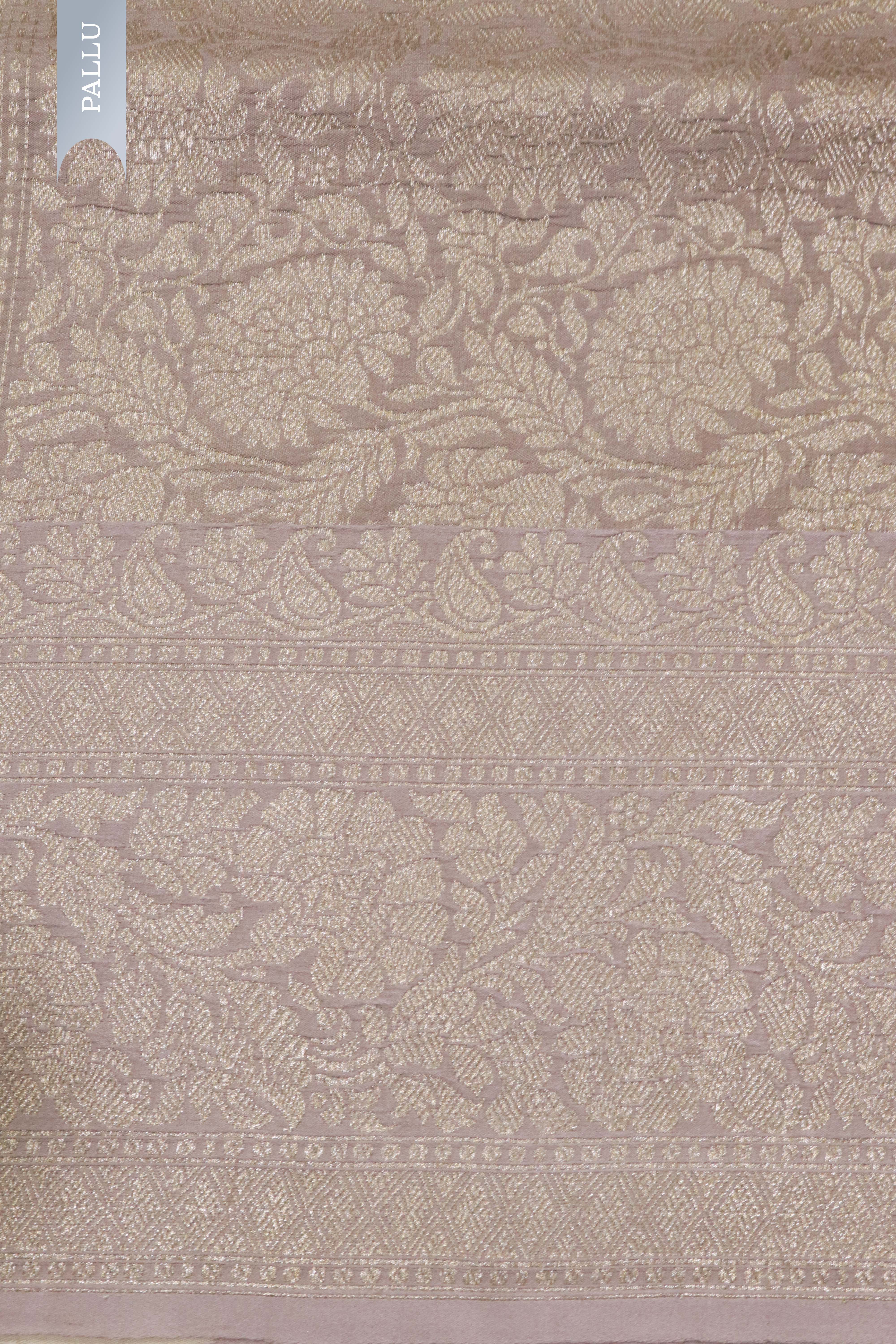 Light Lavender Tussar Silk Saree with Floral Print & Zari Border