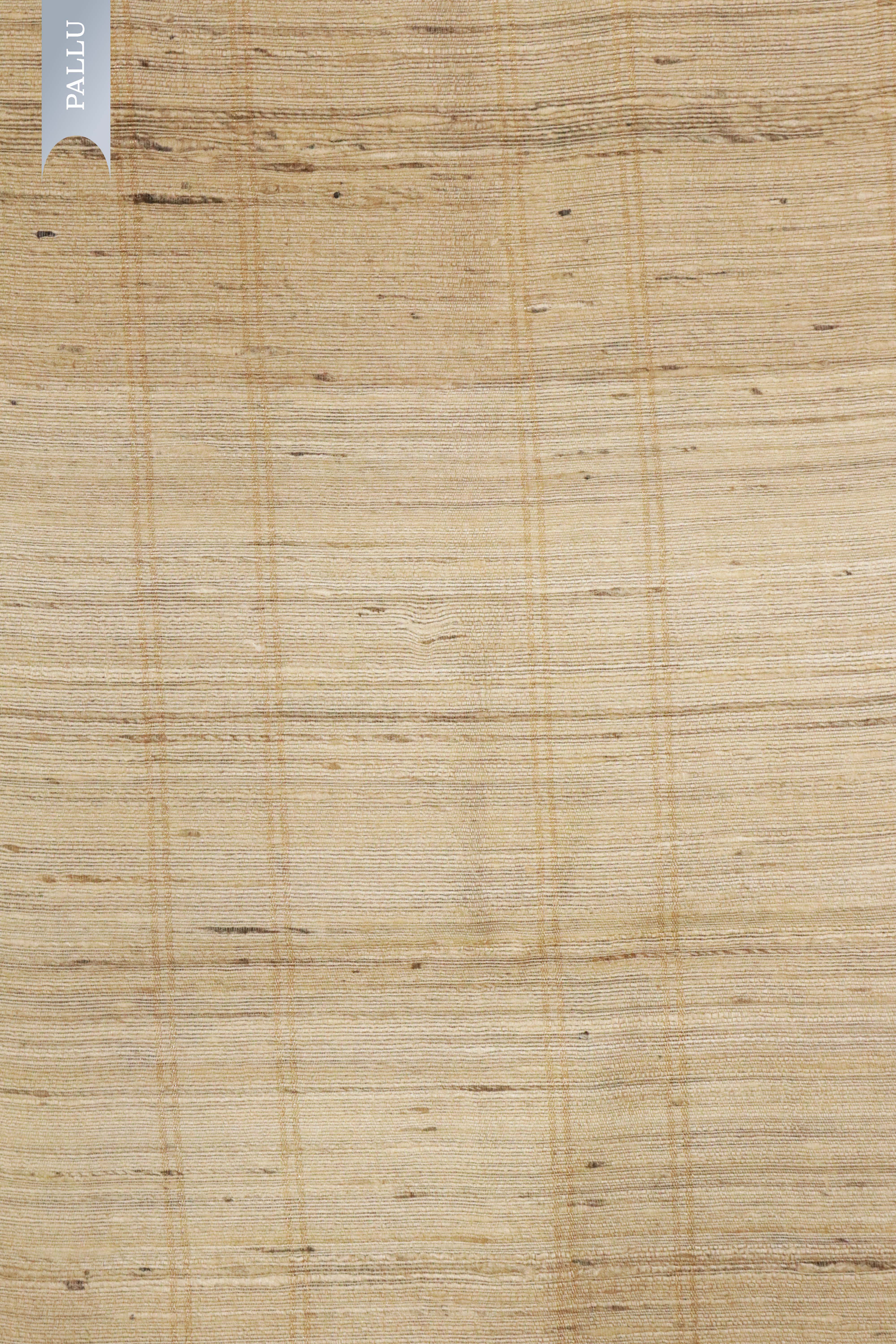 Beige Tussar Silk Saree with Zari Checks & Floral Print