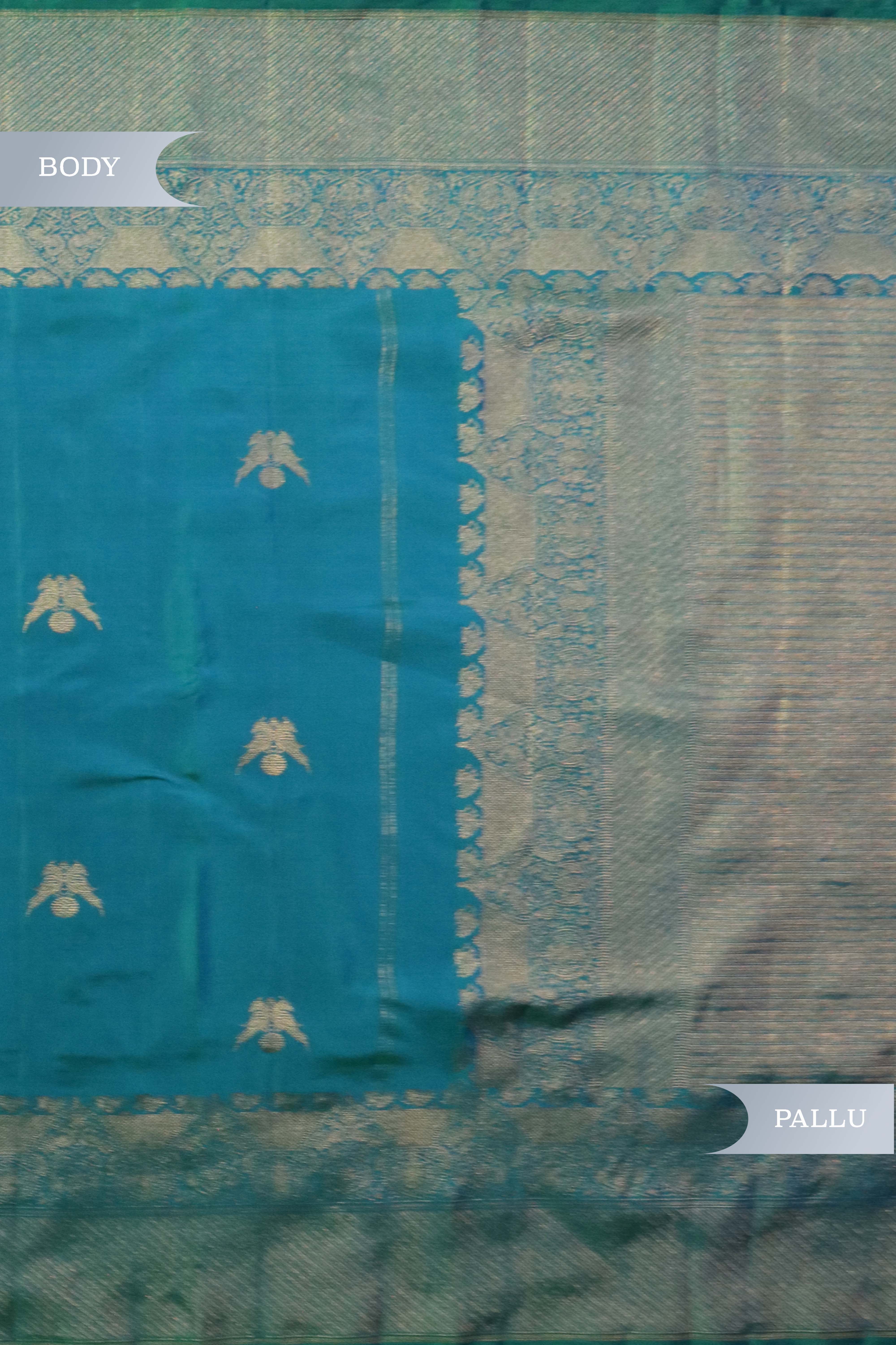 Turquoise Blue Kanchivaram Silk Saree with Fancy Zari Butta