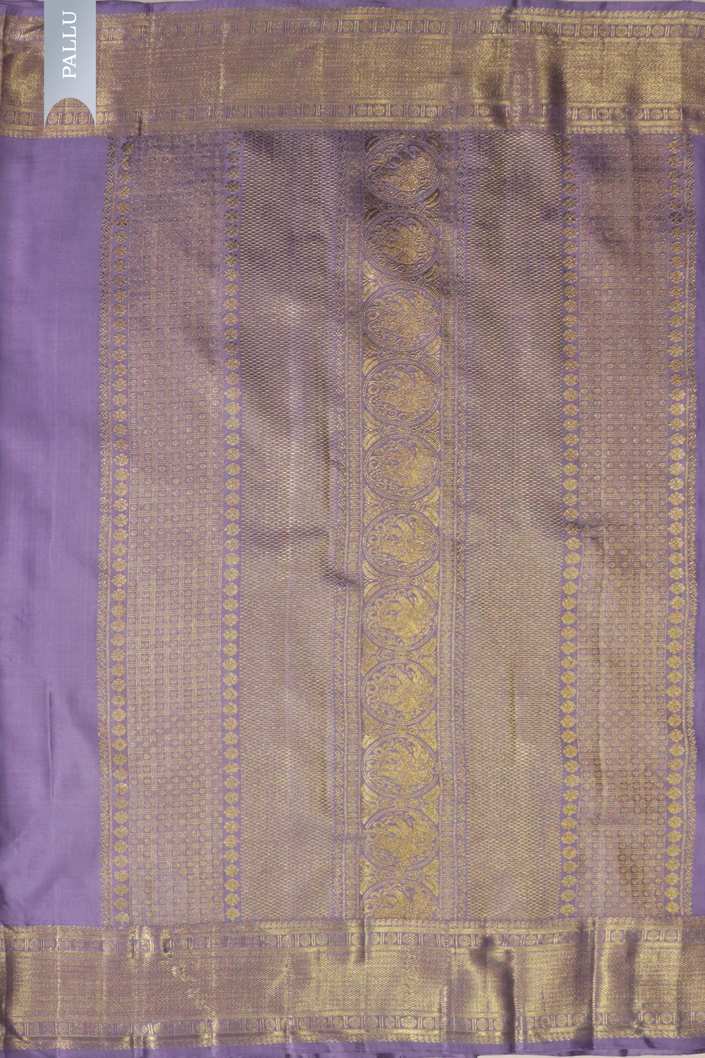 Lavender Kanchivaram Silk Saree with Gold & Silver Zari - Mokshaa