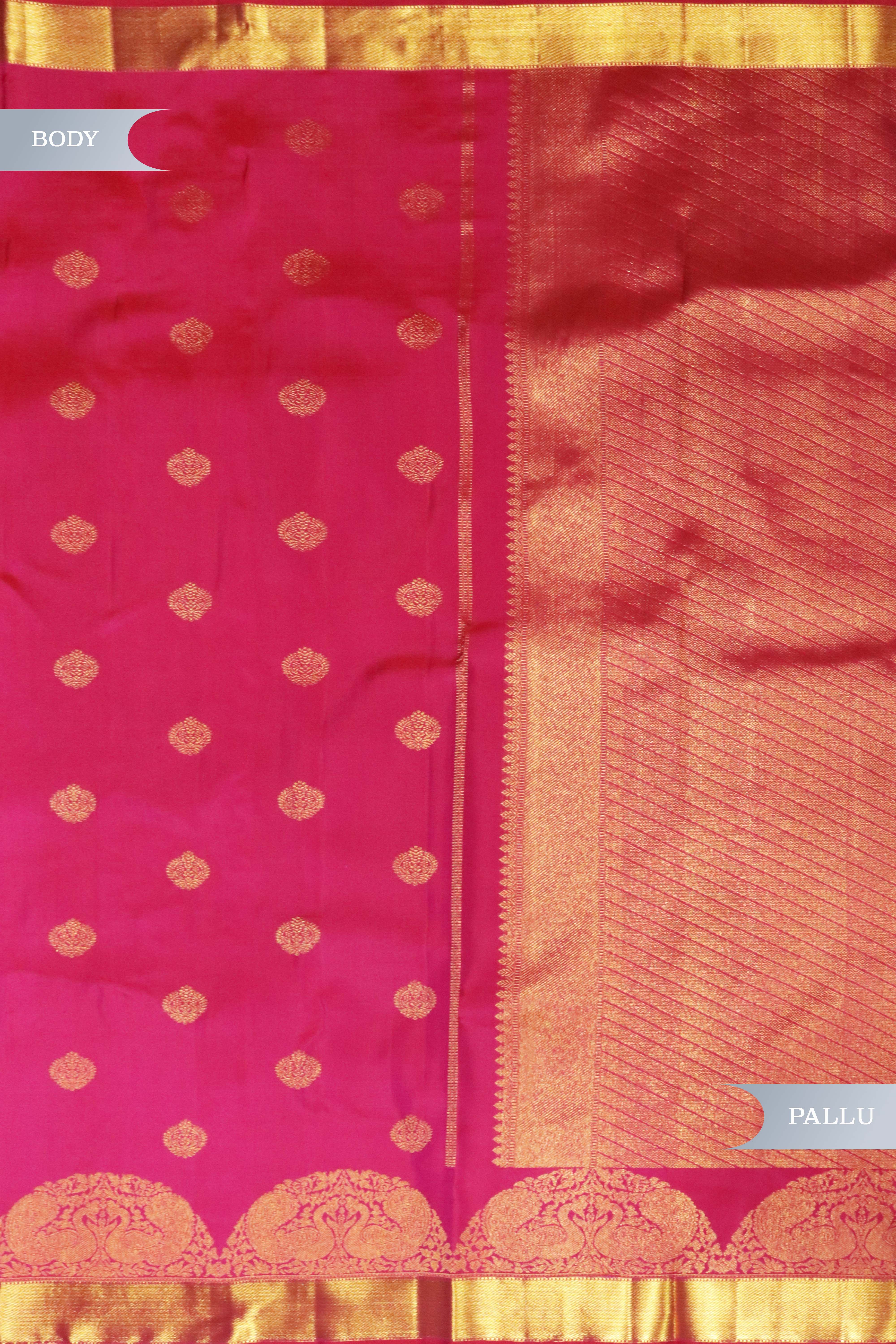 Rani Pink Kanchivaram Silk Saree with Gold Butta