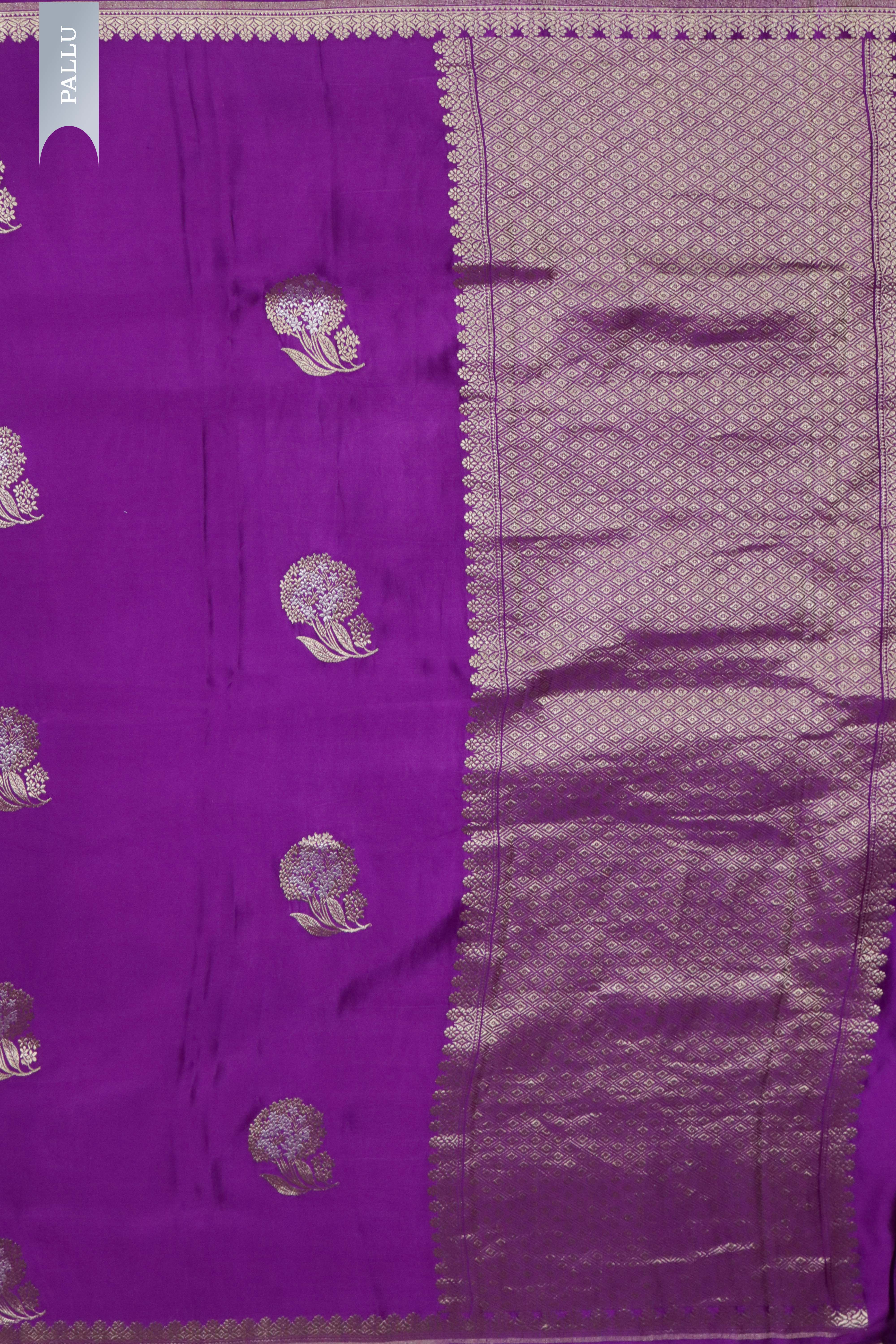 Magenta Pink Banaras Mashroom Silk Saree with Silver & Fancy Zari Butta Border