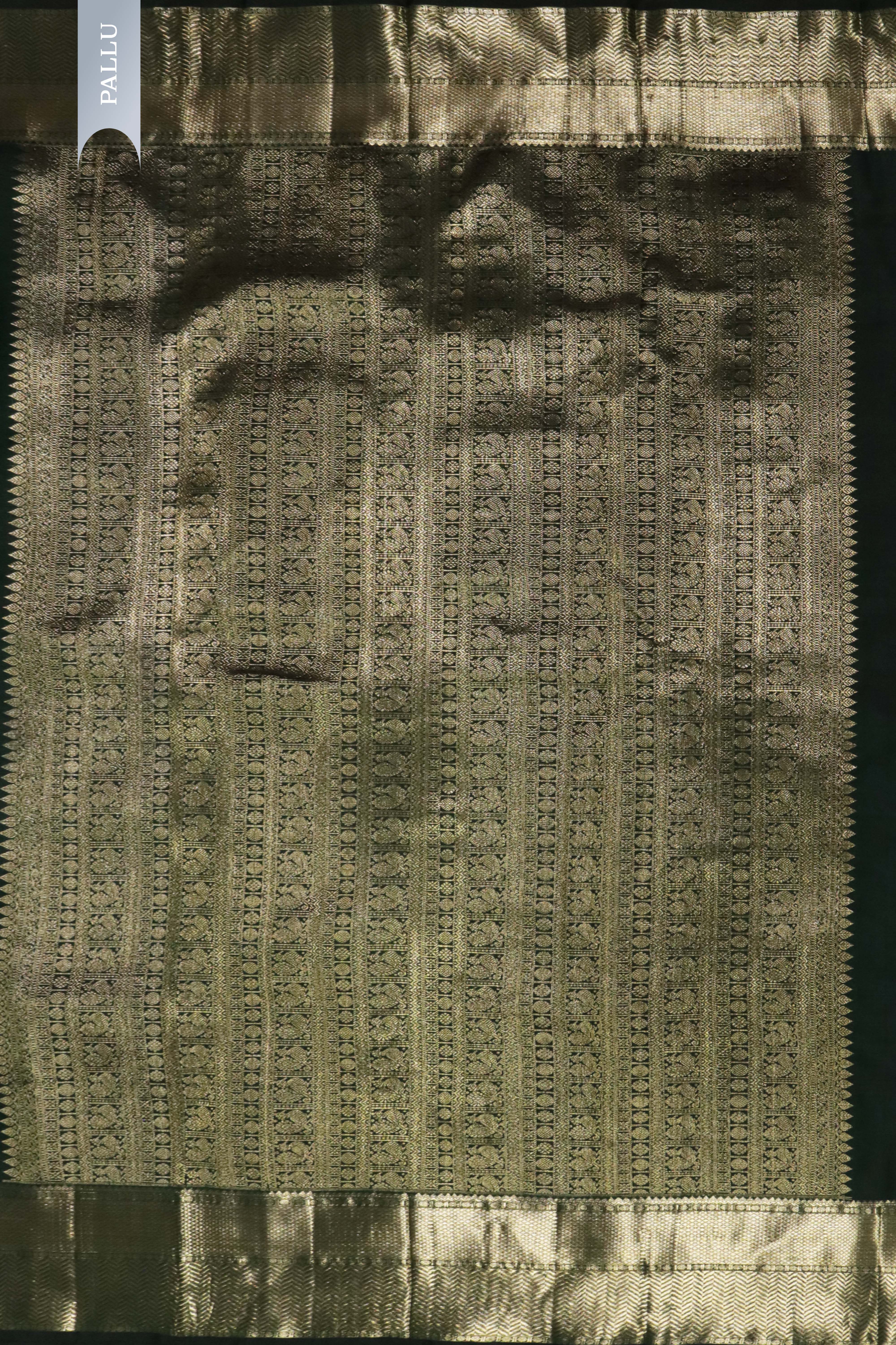 Bottle Green Kanchivaram Silk Saree with Zari Butti and Self Blouse