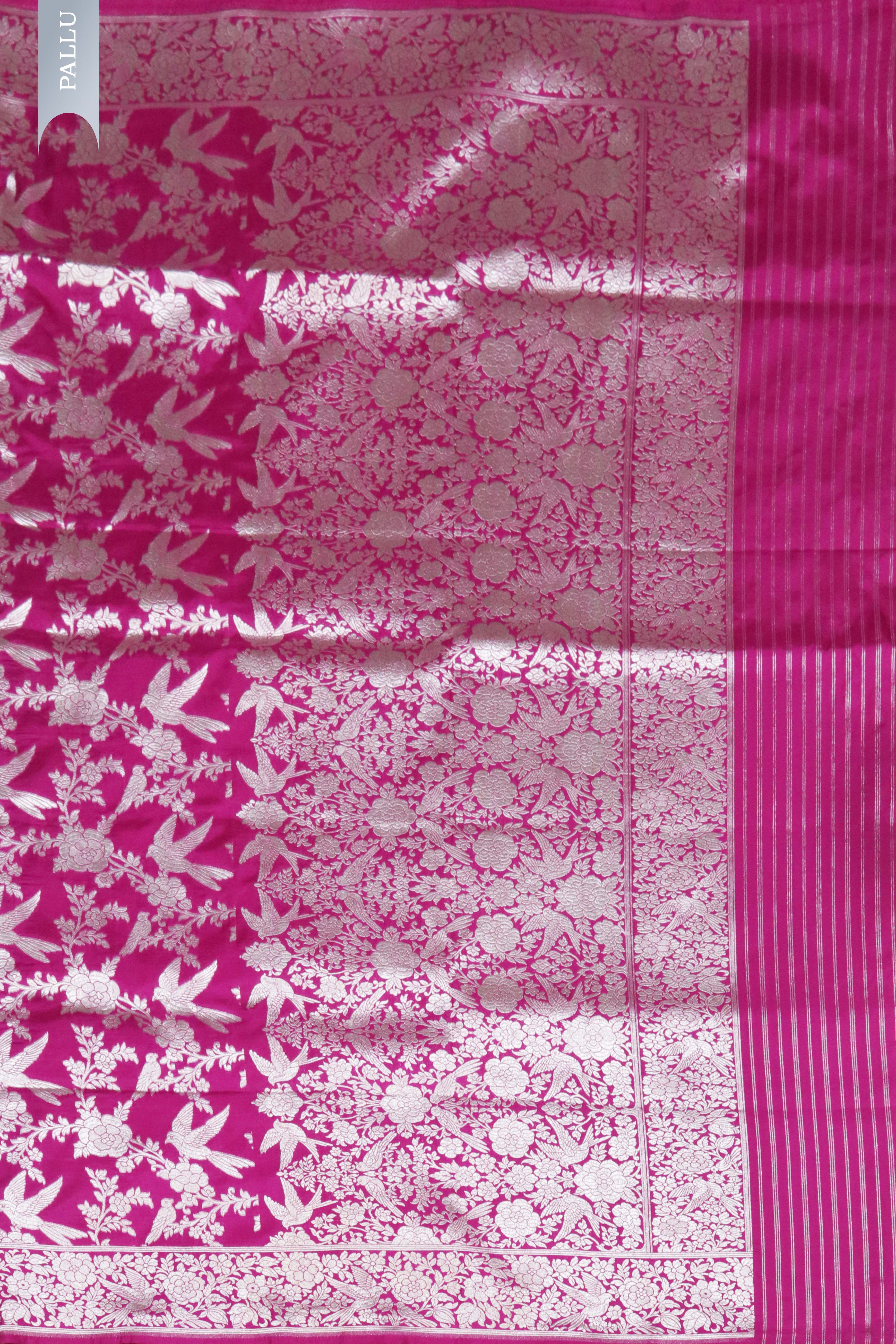 Magenta Banarasi Silver Zari Jaal Saree