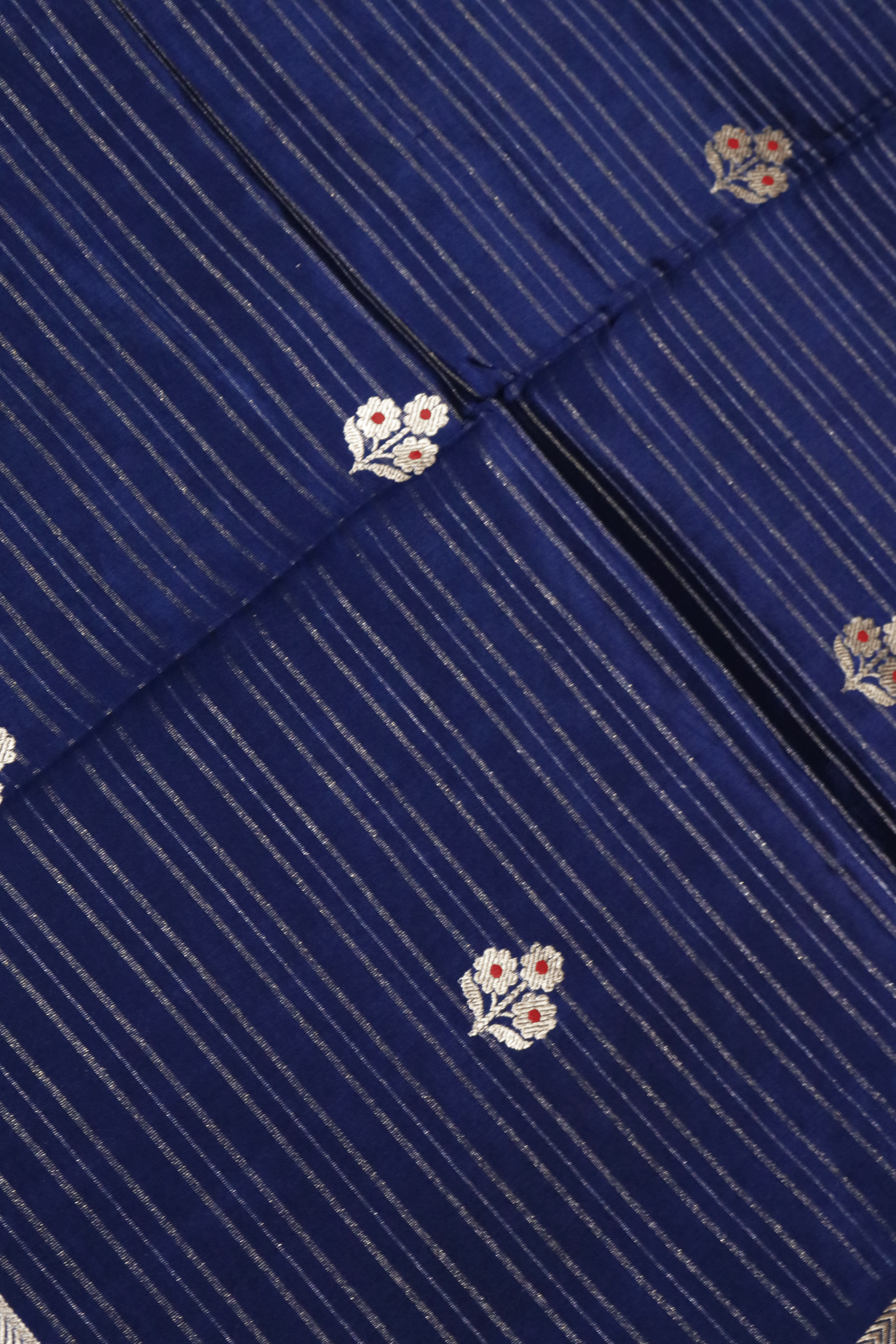Blue Banarasi Chanderi Silk Saree with Zari Stripes and Butti