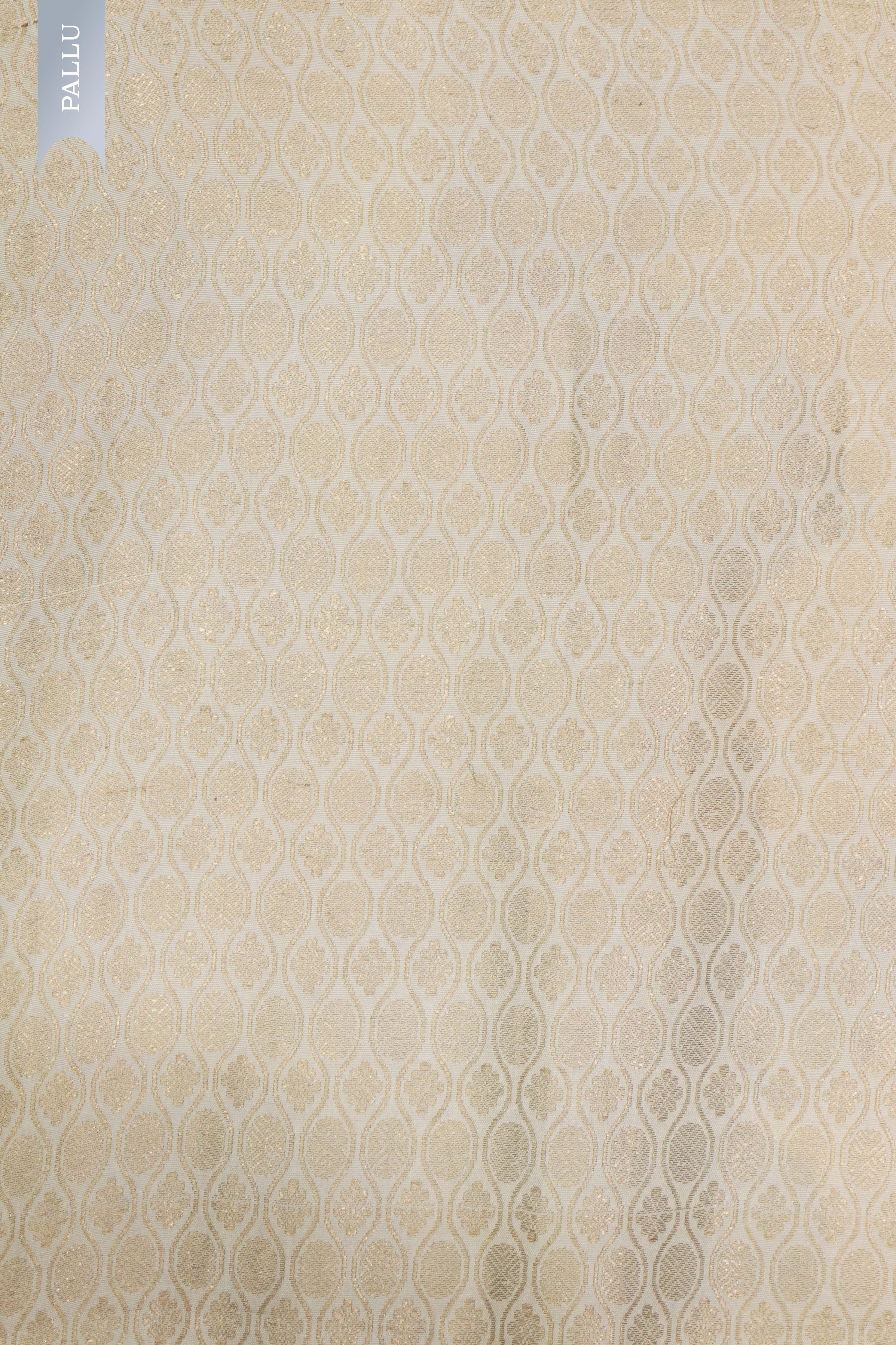 Off White Silk Saree with Blue Leaf Print Border - Mokshaa