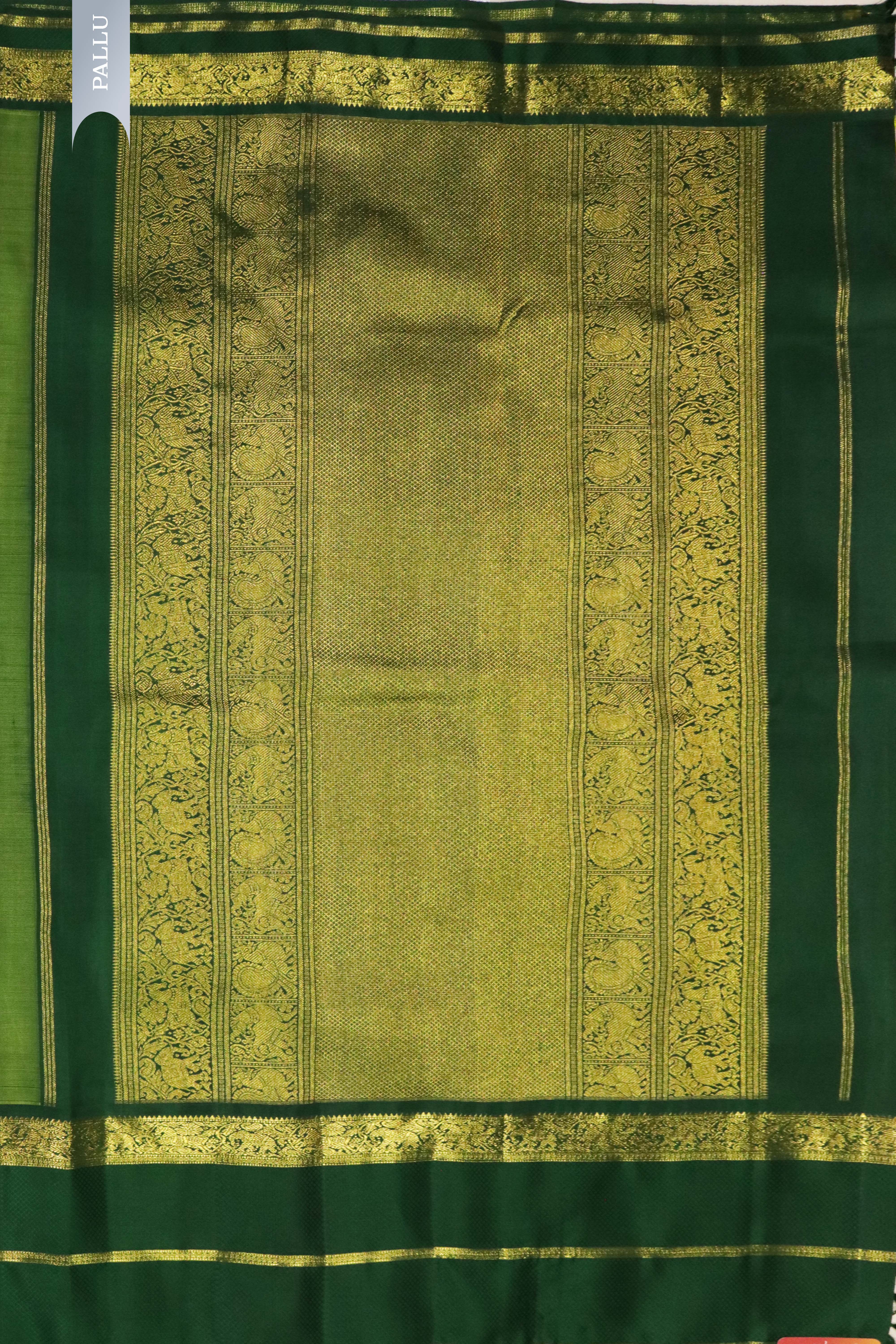 Pista Green Kanchivaram Silk Saree with Contrast Bottle Green Border